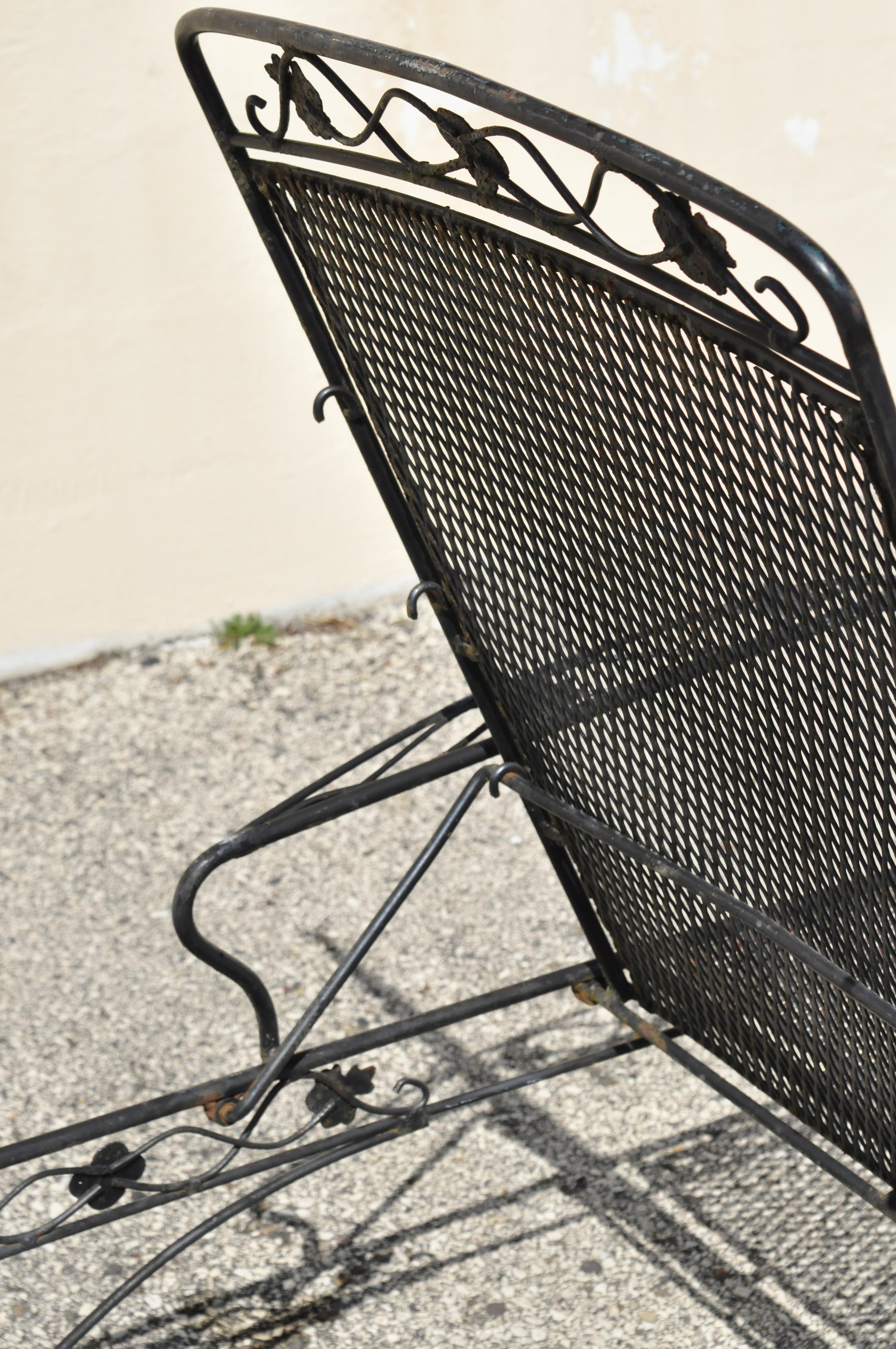 20th Century Pair of Russell Woodard Patio Garden Reclining Wrought Iron Chaise Lounge Chairs