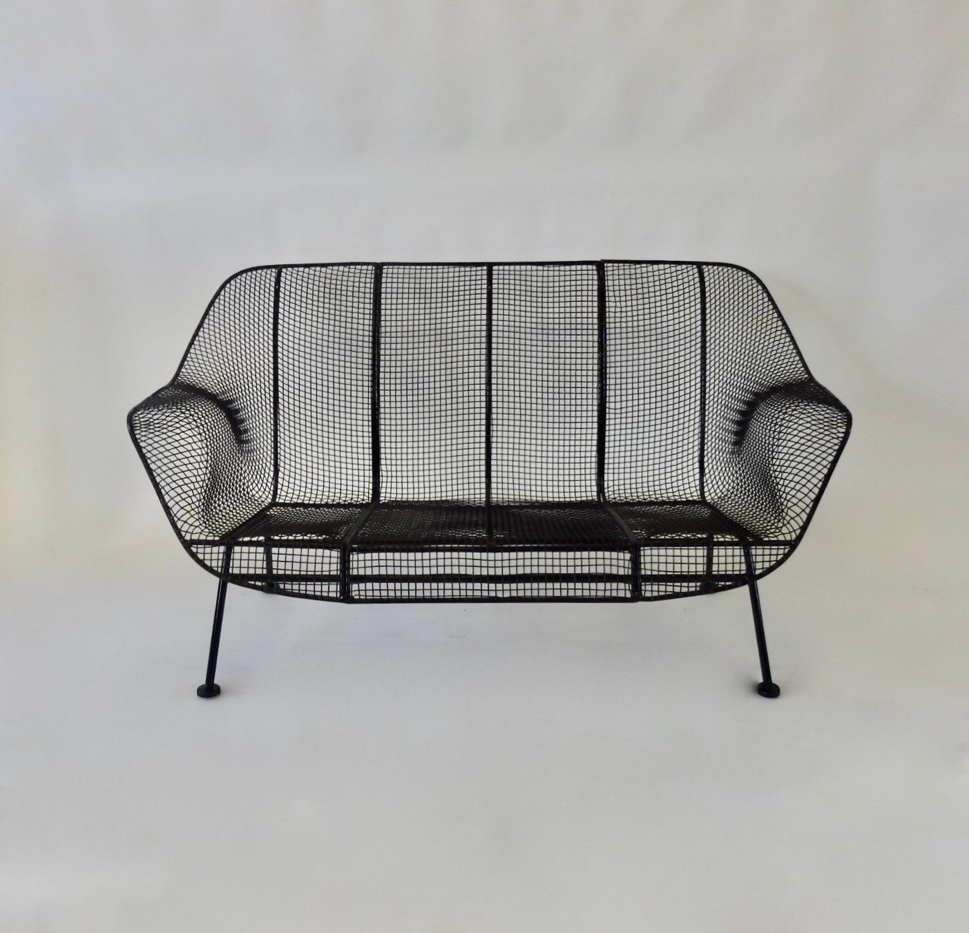 American The best Pair of  Woodard Powder-Coated Wrought Iron with Steel Mesh Settees
