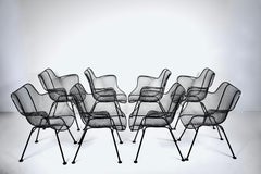 Set of 8 Russell Woodard "Sculptura" Black Dining Armchairs, 1950s