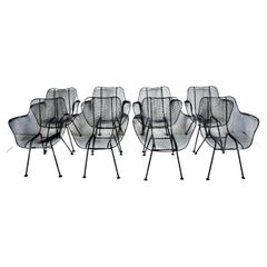 Set of 8 Russell Woodard "Sculptura" Black Iron Mesh Dining Armchairs, 1950s