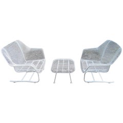 Pair of Russell Woodard "Sculptura" Spring Rocker Lounge Chairs with Ottoman