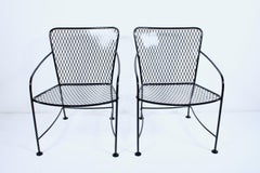 Pair of Russell Woodard Style Black Wrought Iron Linai Lounge Chairs, 1960's