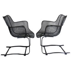 Pair of Russell Woodard Wrought Iron Springer Rocking Chairs