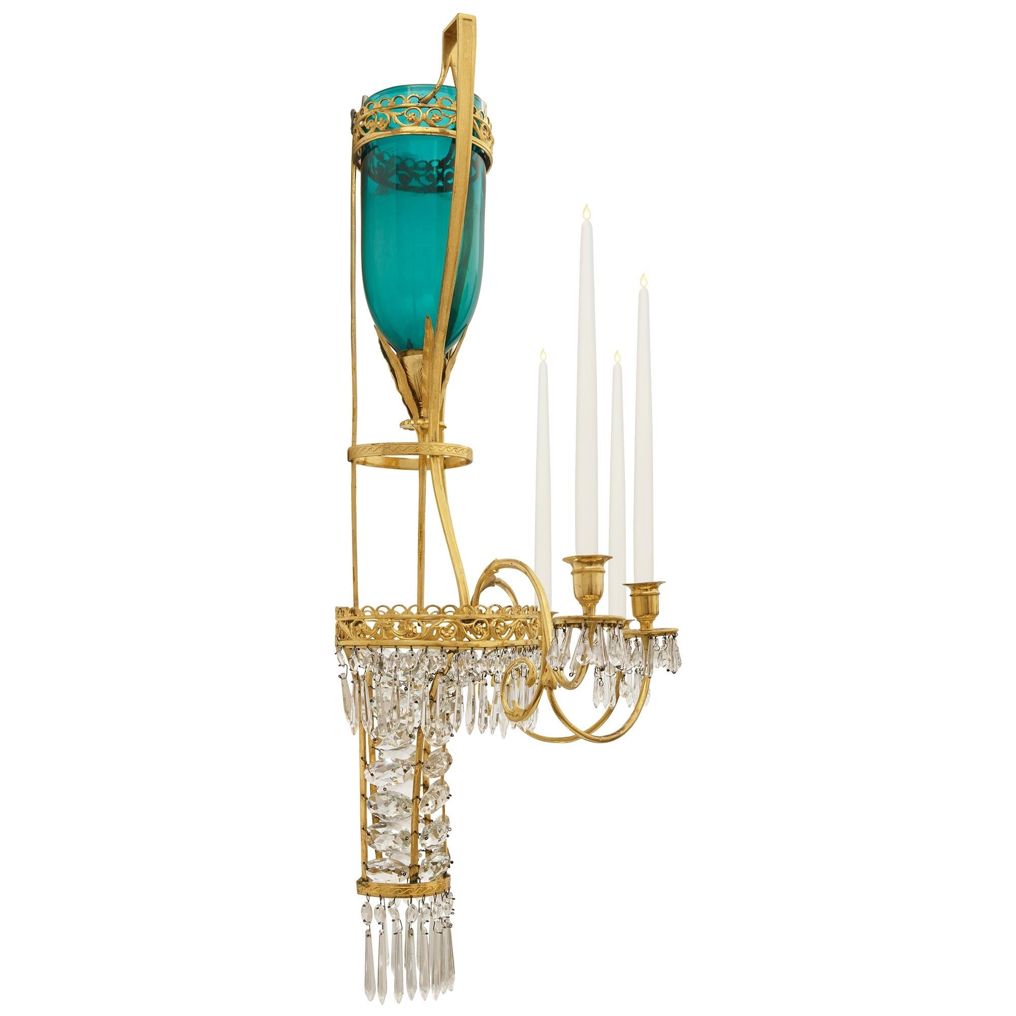 pair of Russian 18th century Neo-Classical Period Ormolu and Crystal sconces In Good Condition For Sale In West Palm Beach, FL