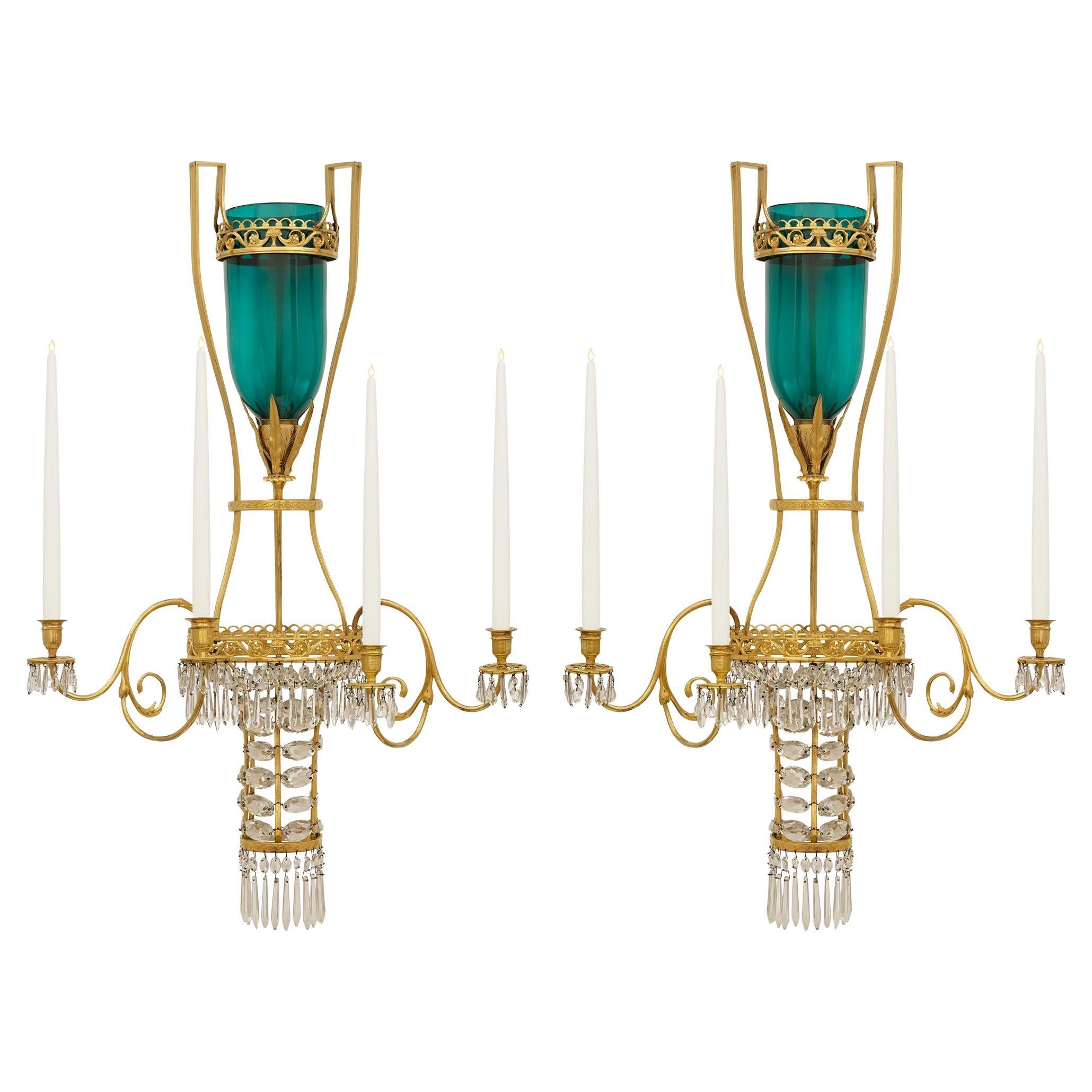 pair of Russian 18th century Neo-Classical Period Ormolu and Crystal sconces For Sale