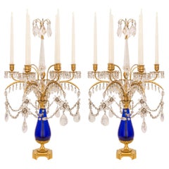 Pair of Russian 19th Century Neo-Classical St. Cobalt Blue Glass Candelabras