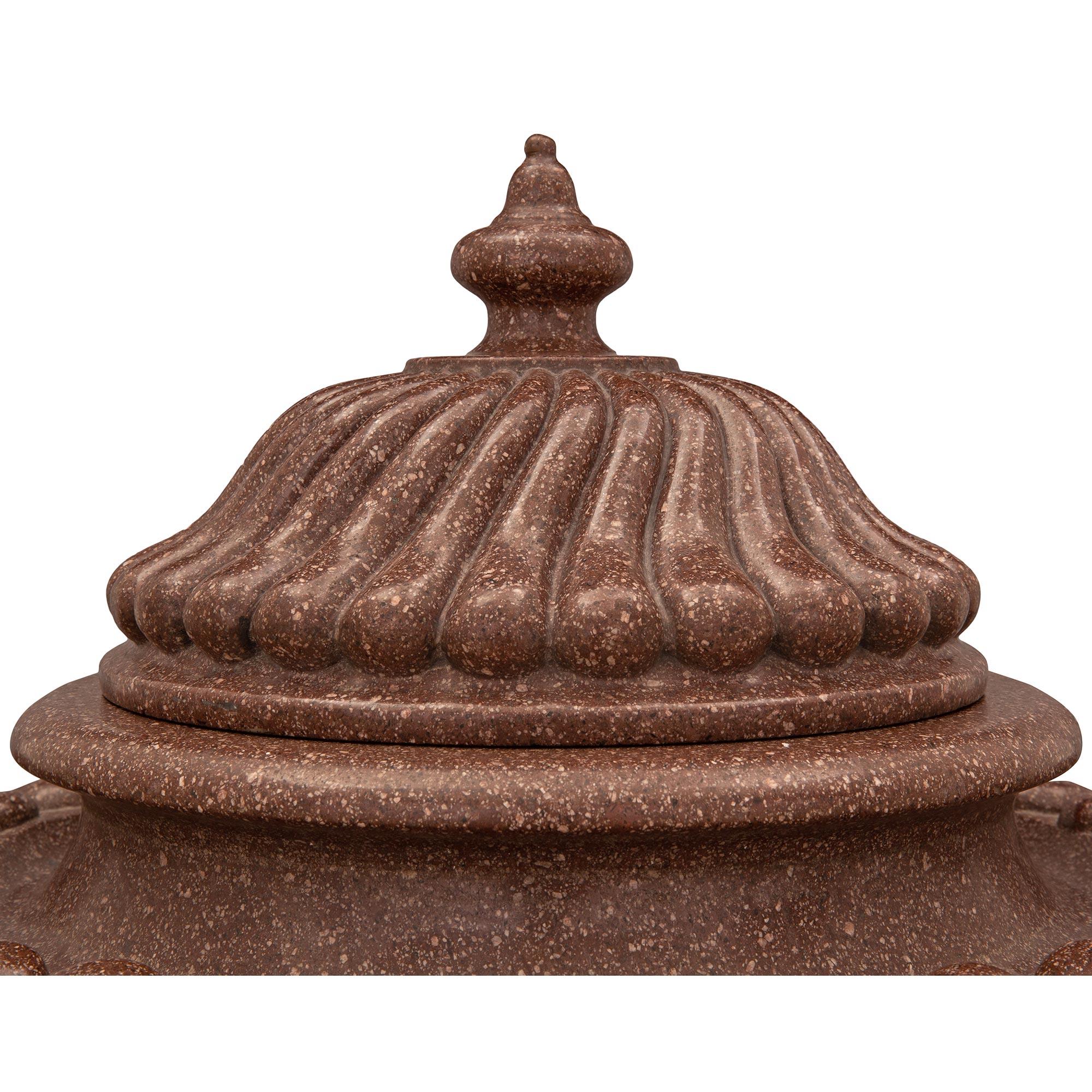 Pair of Russian 19th Century Neo-Classical St. Imperial Porphyry Lidded Urns For Sale 1
