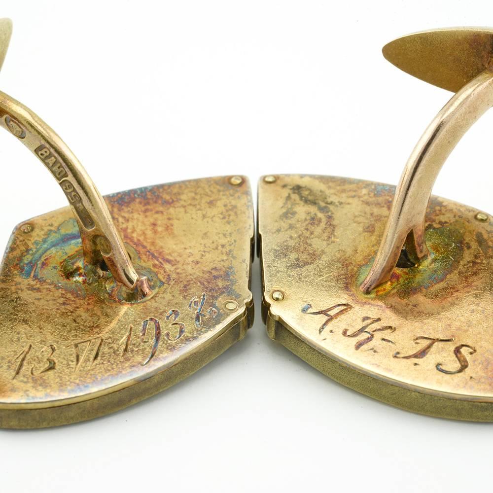 Women's or Men's Pair of Russian Antique Gold, Guilloché Enamel and Diamond Cufflinks