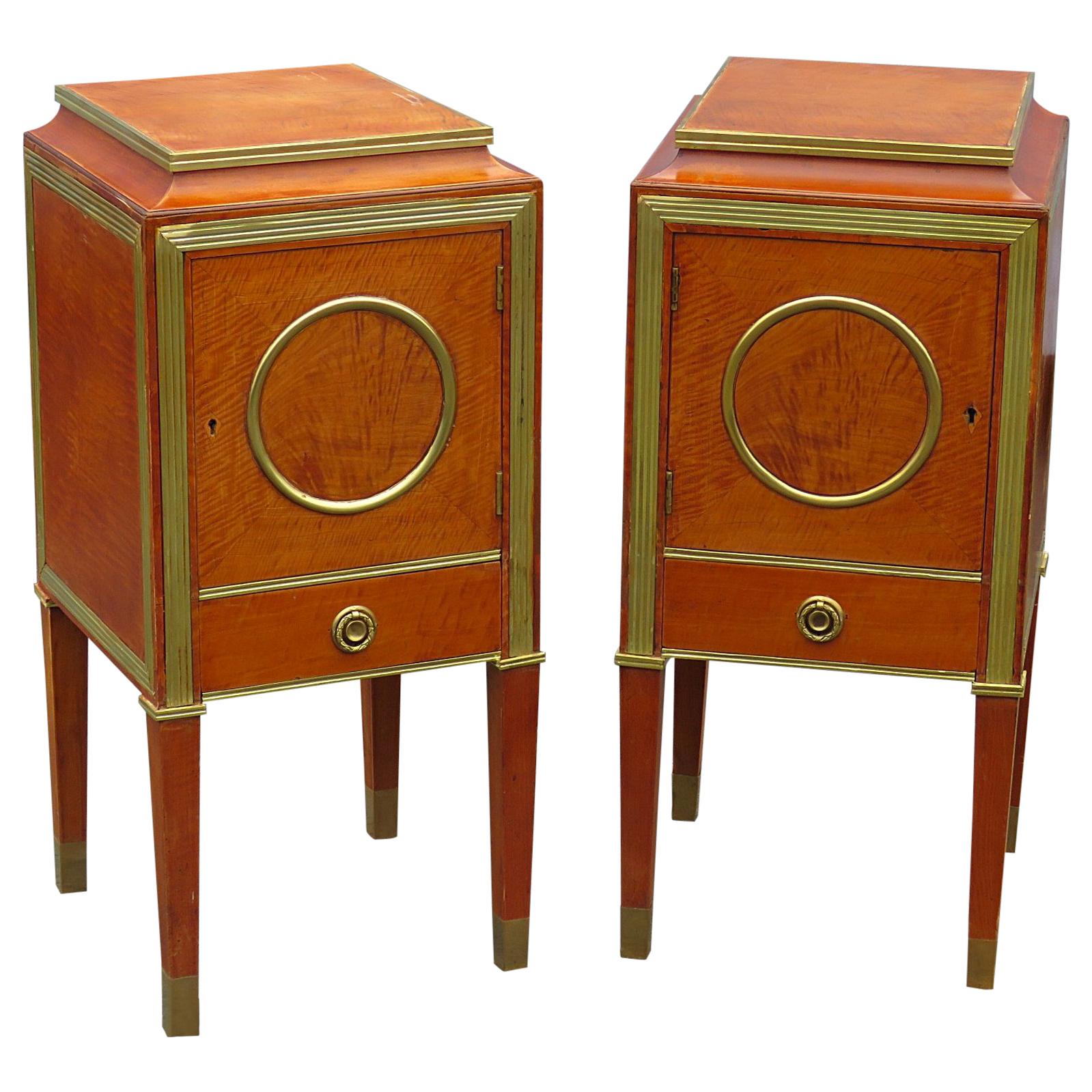 Pair of Russian Baltic Mahogany Brass Mounted Style Nightstands Tables