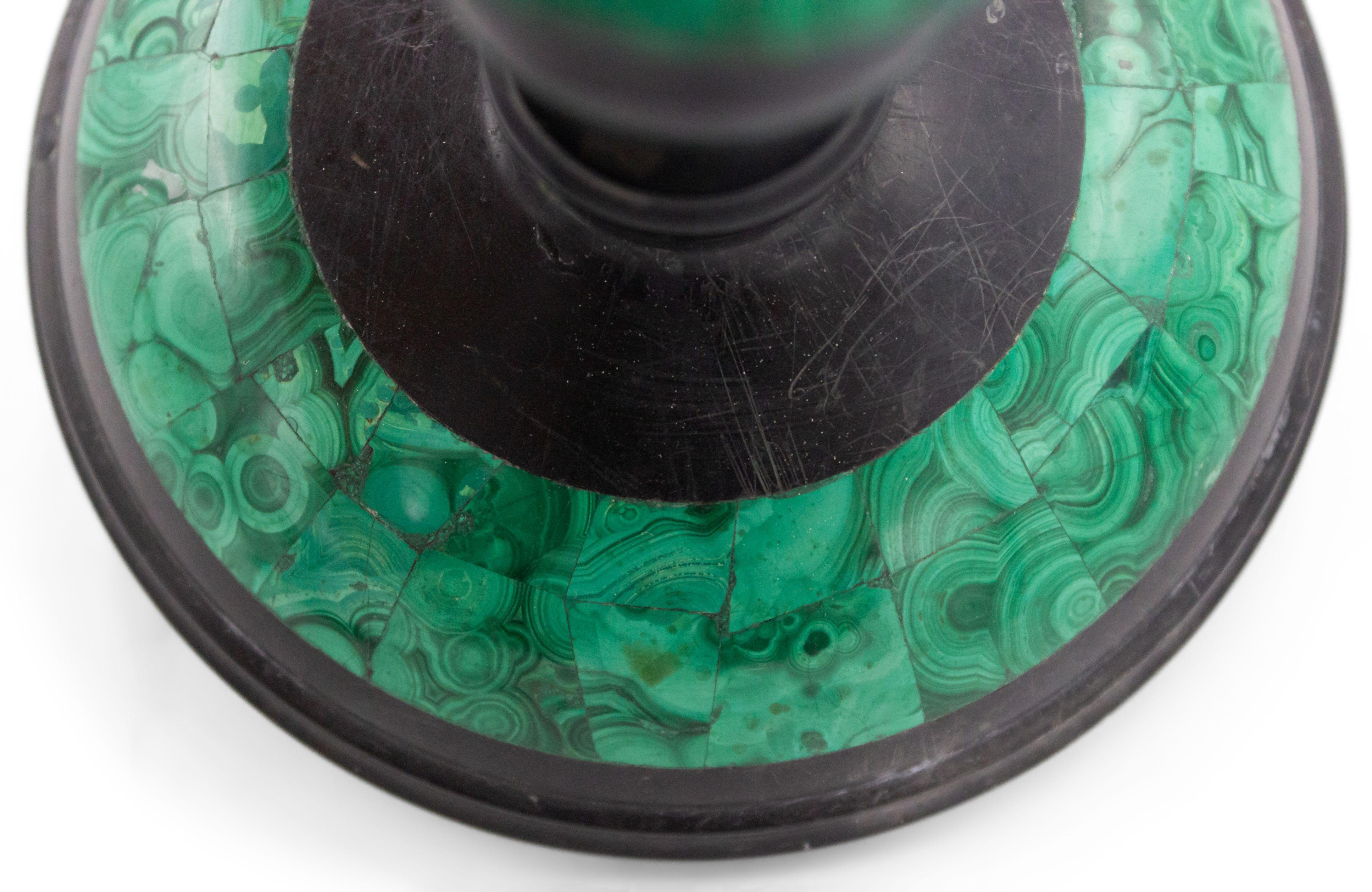 Baltic Pair of Russian Black Marble and Malachite Candleholders For Sale
