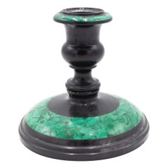 Coppia di portacandele russi in marmo nero e malachite