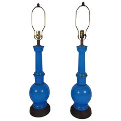 Pair of Russian Blue Opaline Lamps