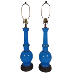 Pair of Russian Blue Opaline Lamps