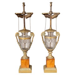 Pair Of Russian Cut Glass And Karelian Birch Table Lamps