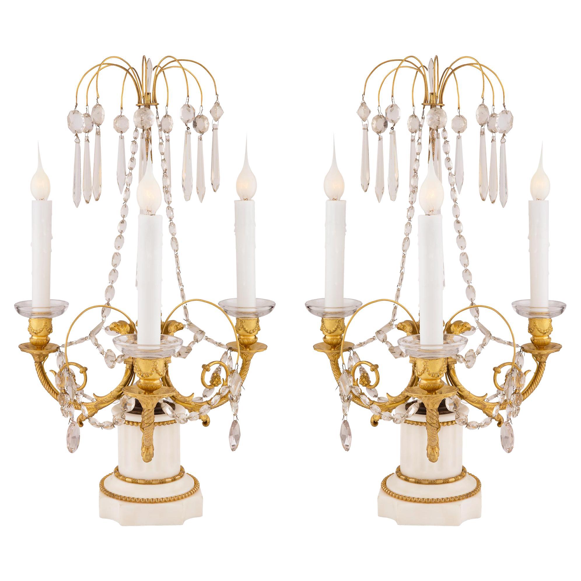 Pair of Russian Early 19th Century Neoclassical Style Three Arm Girandole Lamps For Sale