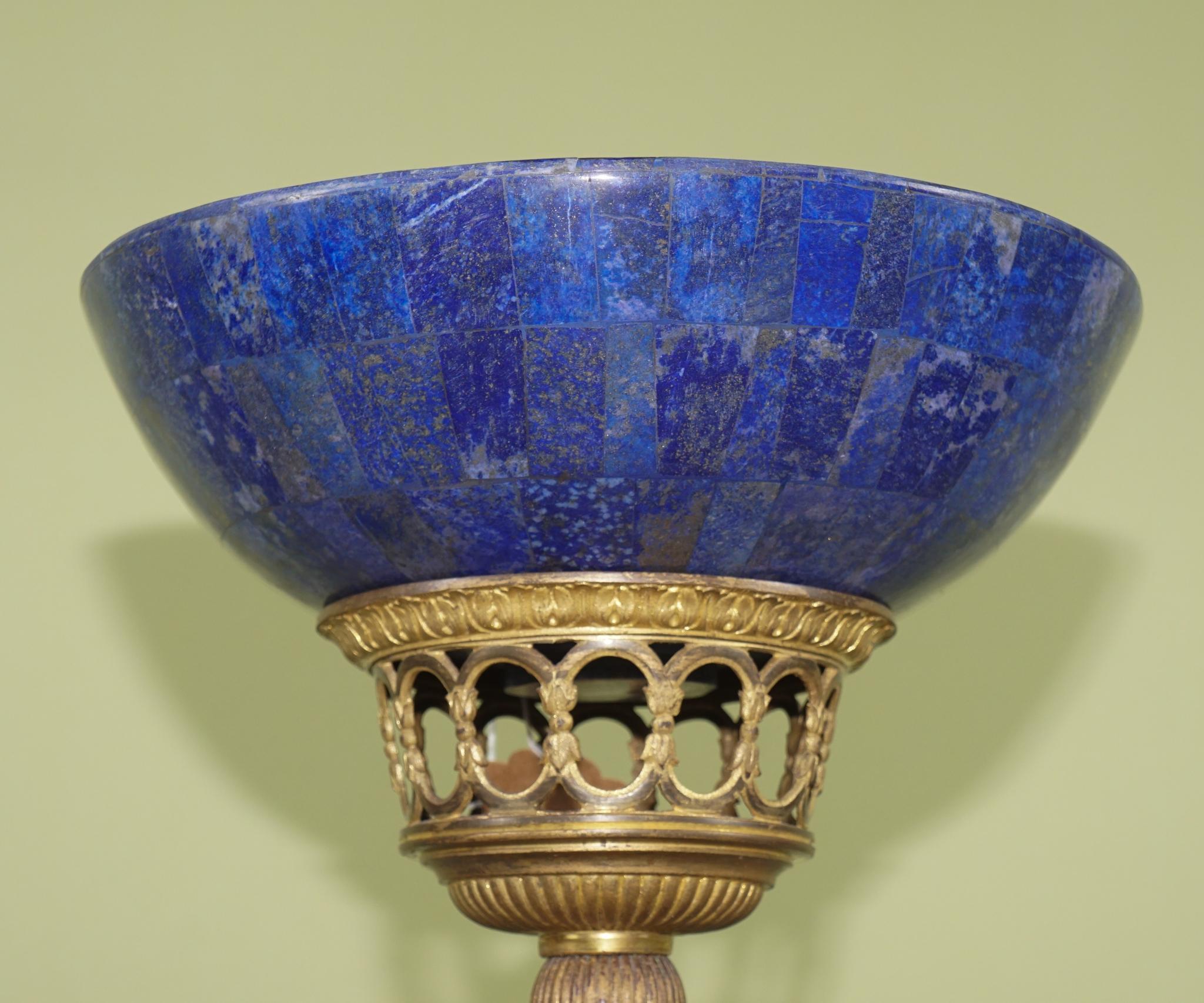 Pair of Russian Lapis Lazuli Bowls on Gilt Bronze Stands In Good Condition For Sale In Hudson, NY