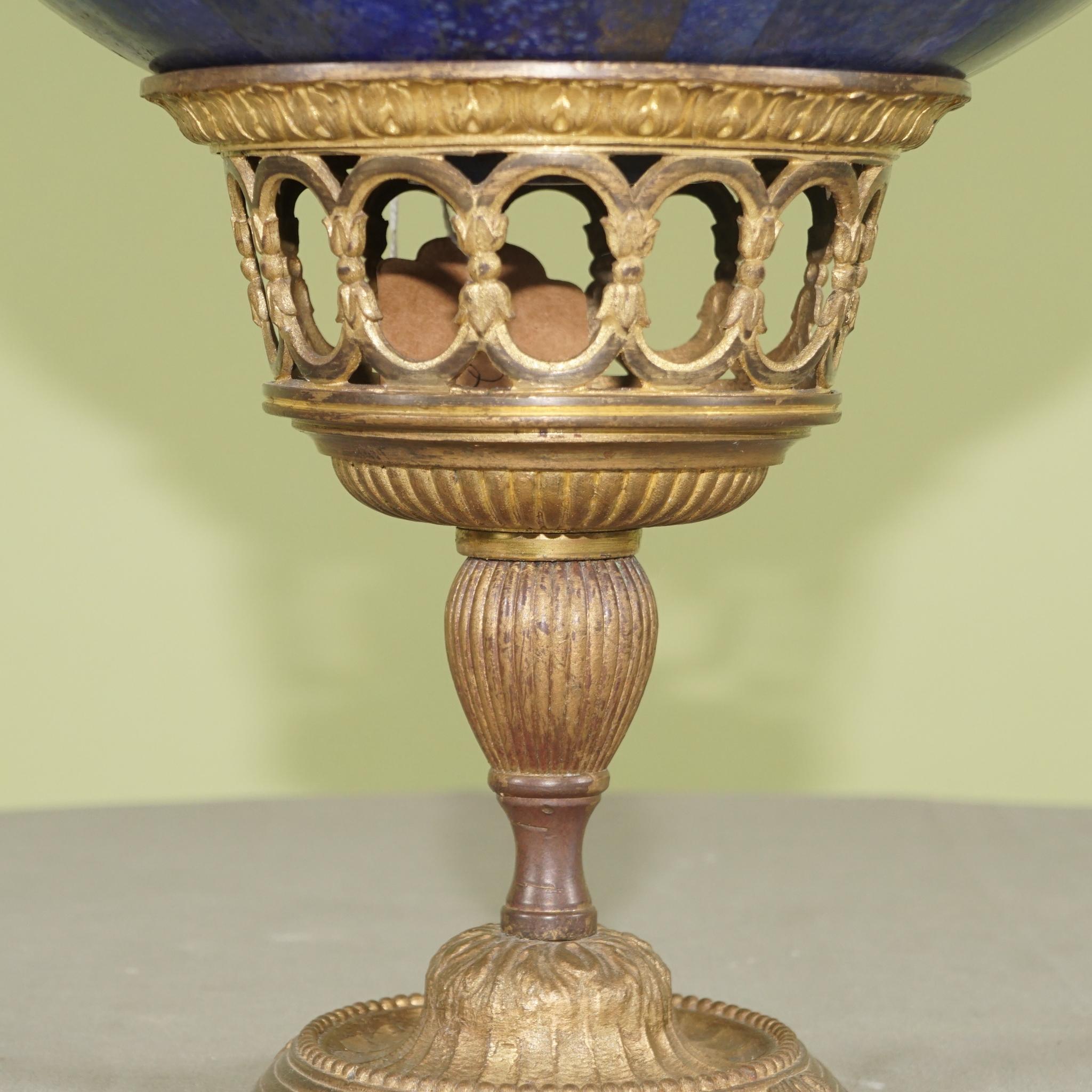 20th Century Pair of Russian Lapis Lazuli Bowls on Gilt Bronze Stands For Sale
