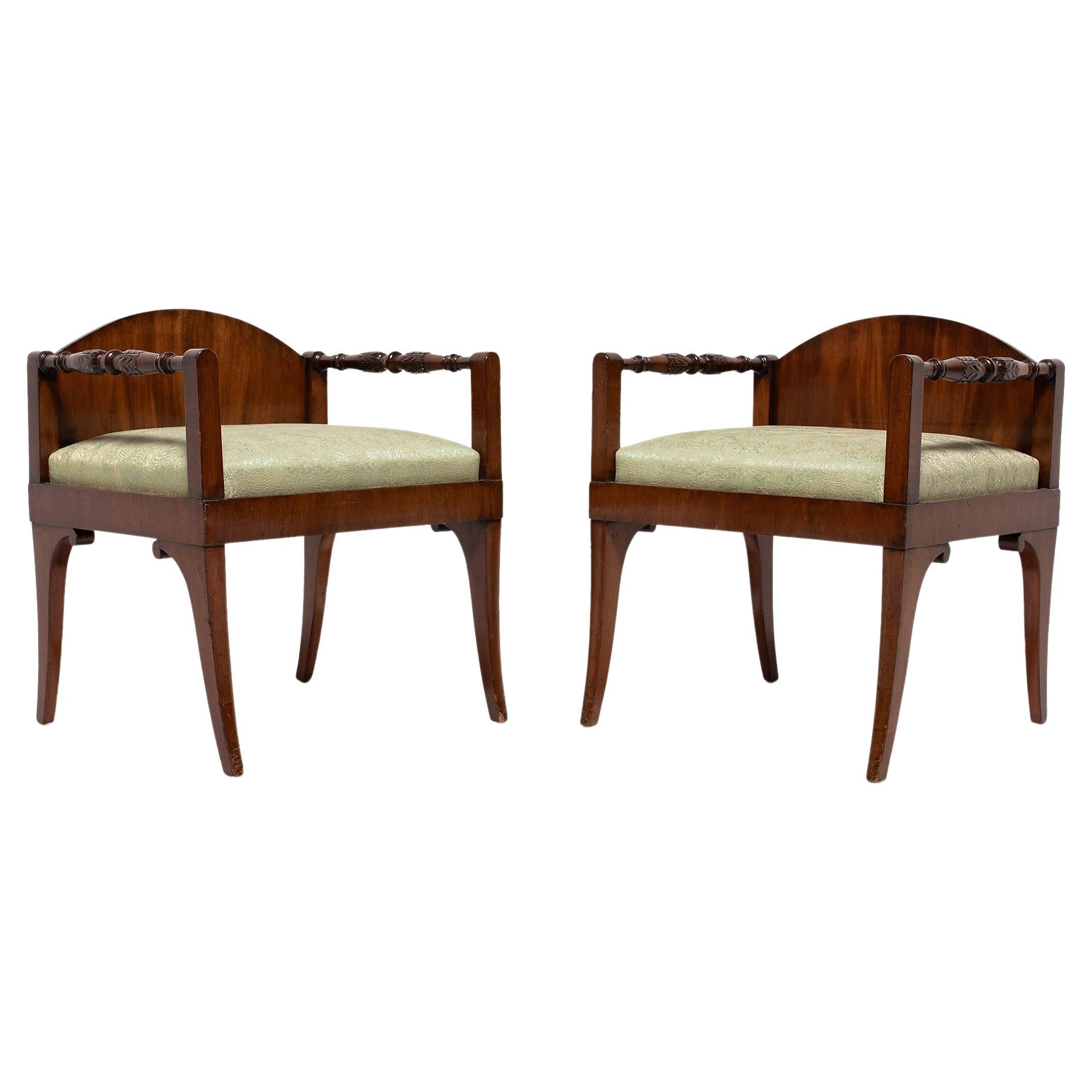 Pair of Neoclassical Low Back Armchairs, c. 1825