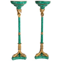 Pair of Russian Malachite Empire Style Floor Lamps