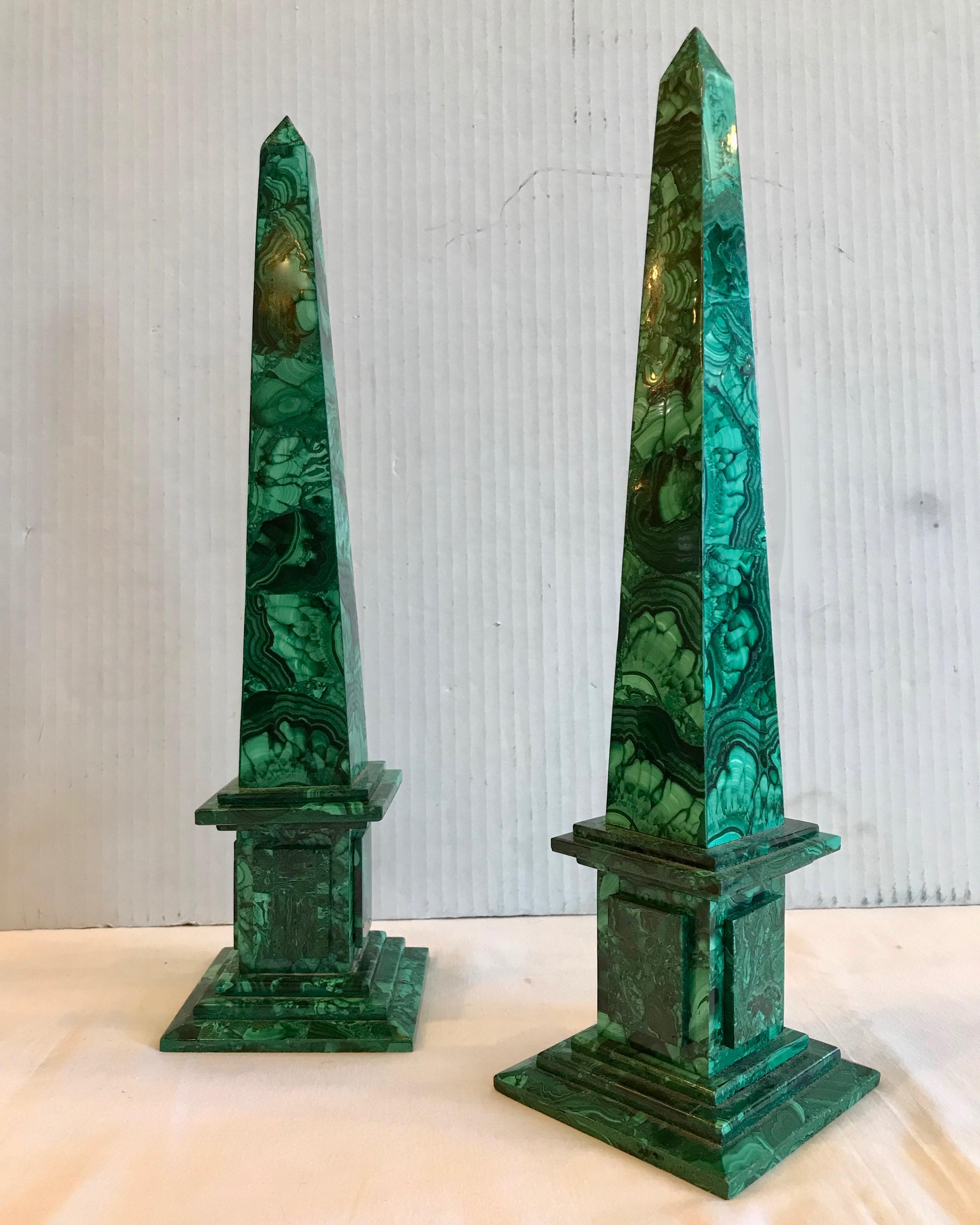 Pair of Russian Malachite Obelisks For Sale 1
