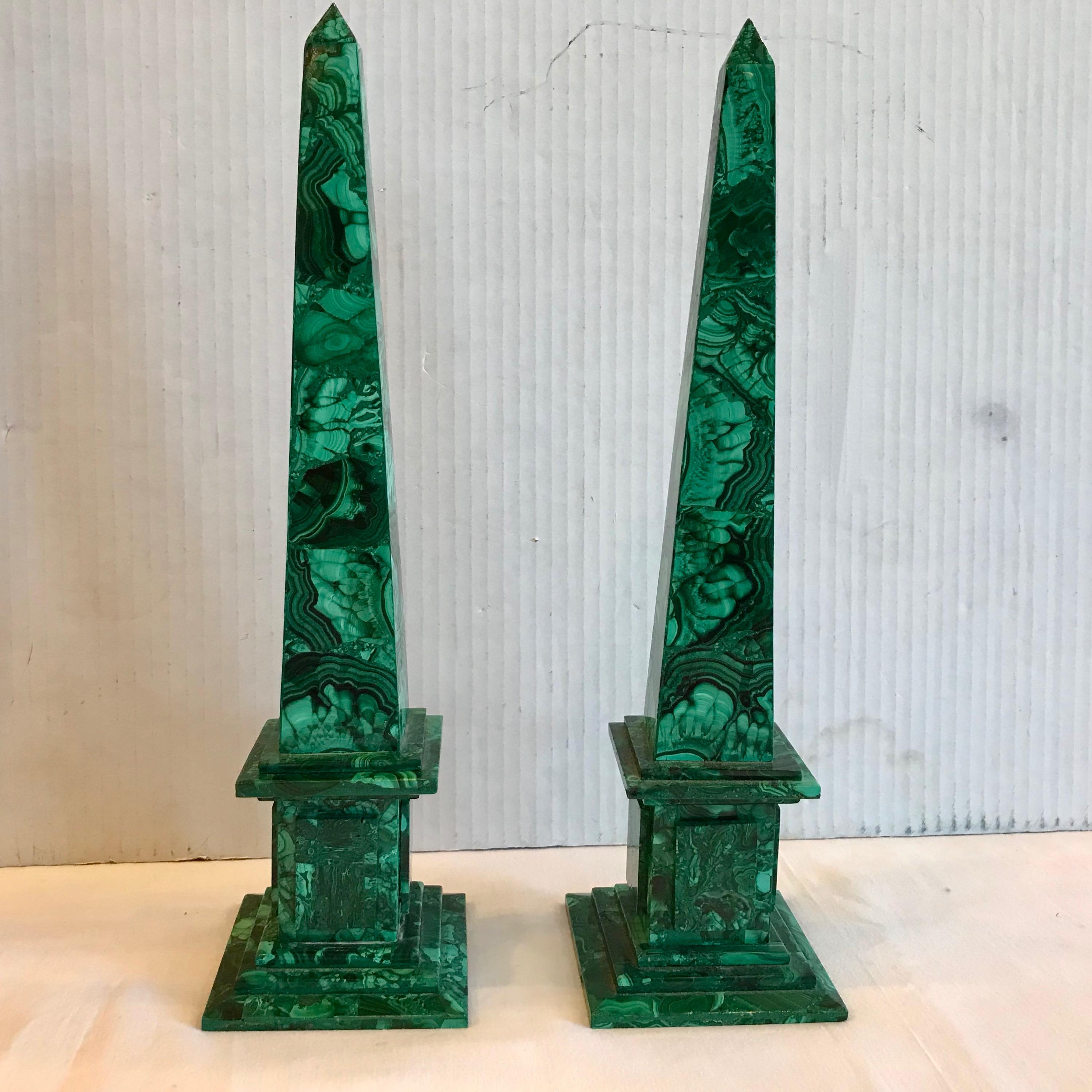 Pair of Russian Malachite Obelisks For Sale 2