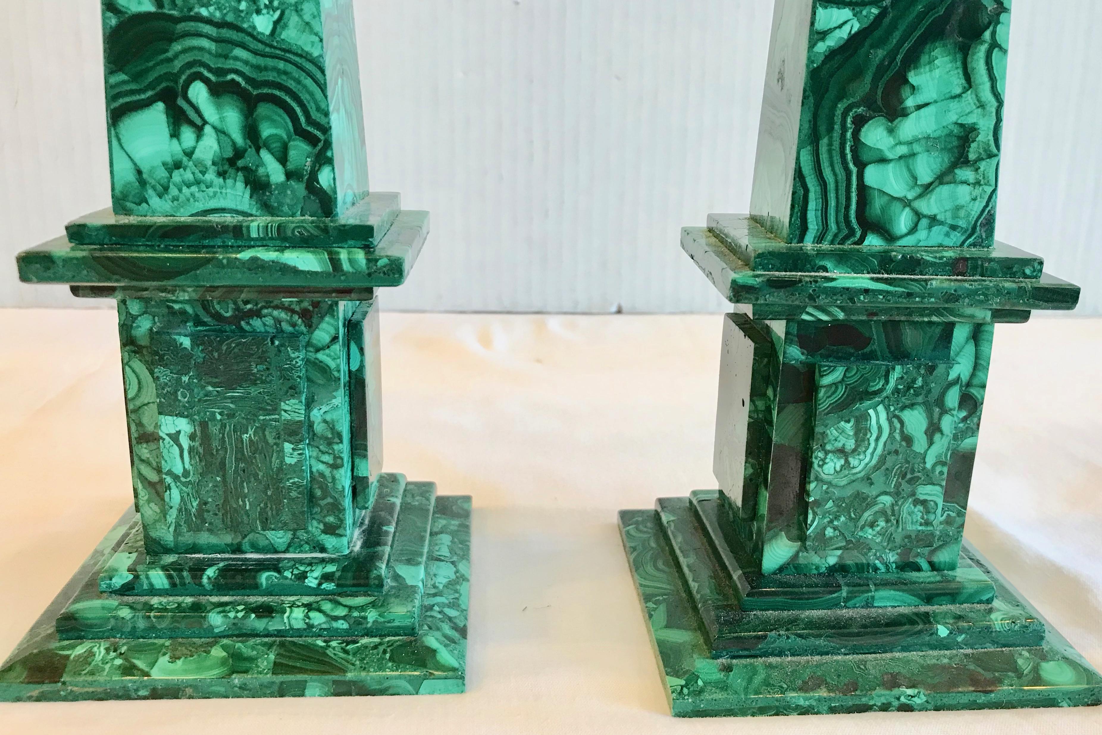 Pair of Russian Malachite Obelisks For Sale 5