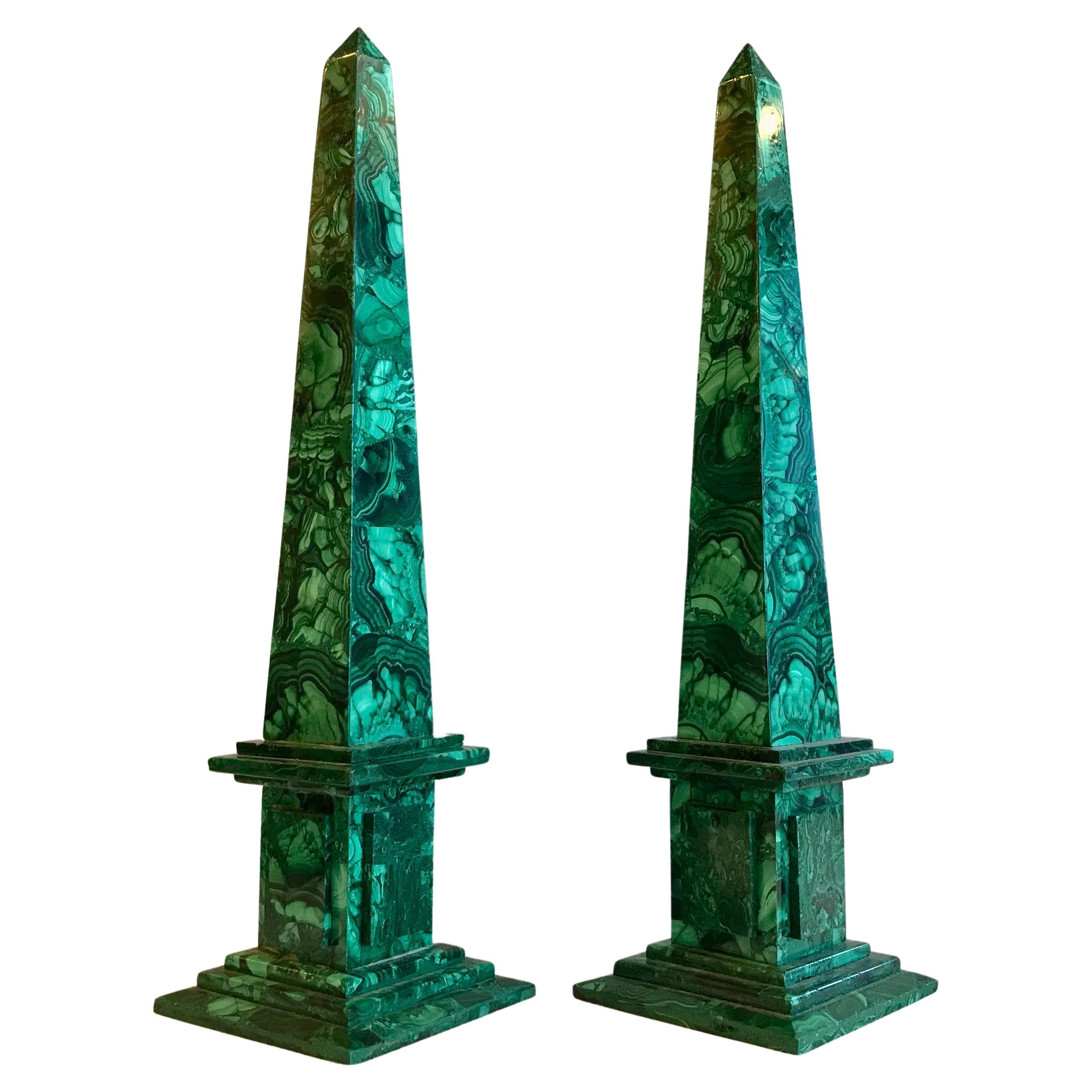Pair of Russian Malachite Obelisks