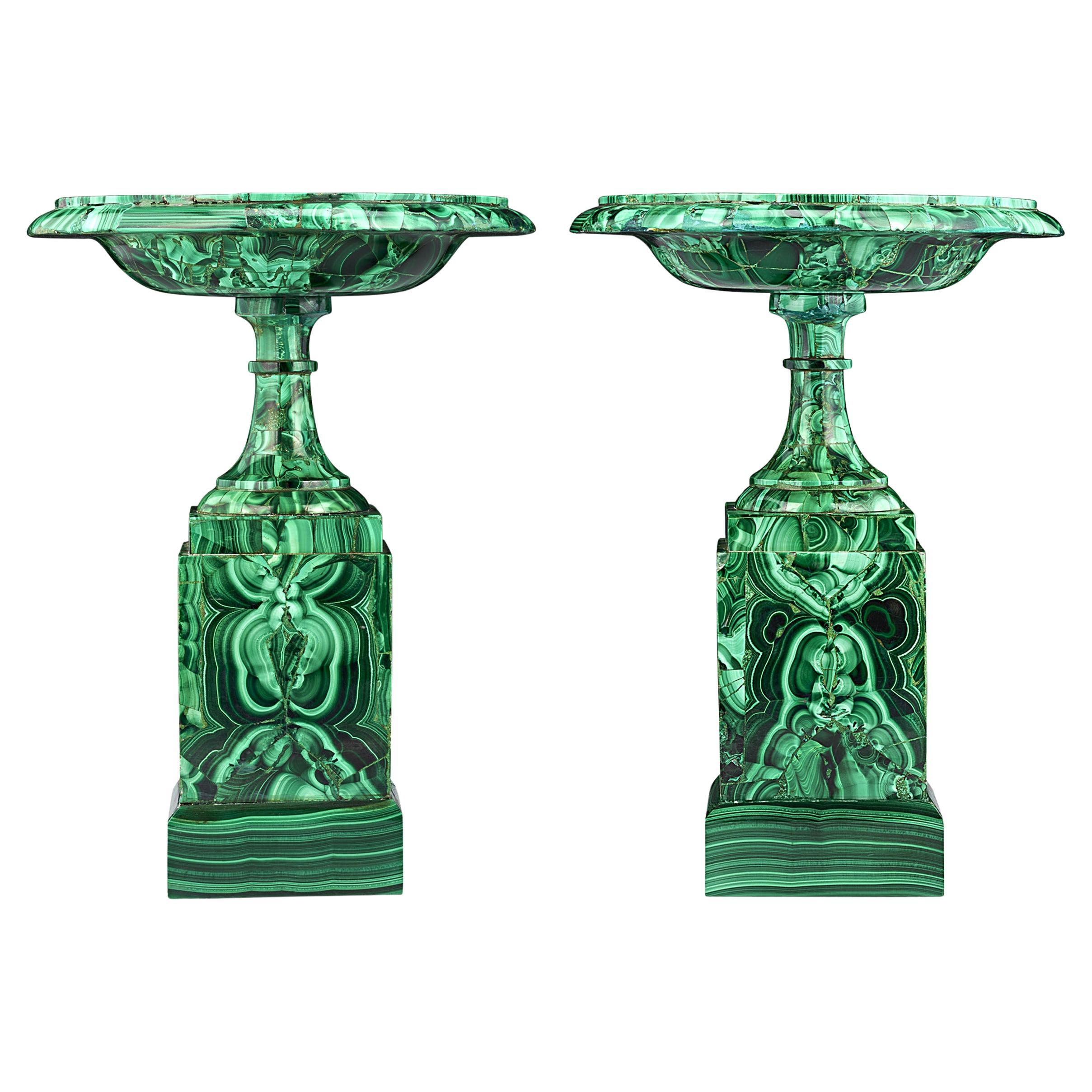 Pair of Russian Malachite Tazze by the Imperial Lapidary Works