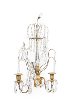 Pair of Russian Neo-Classic Two Arm Brass and Crystal Sconces