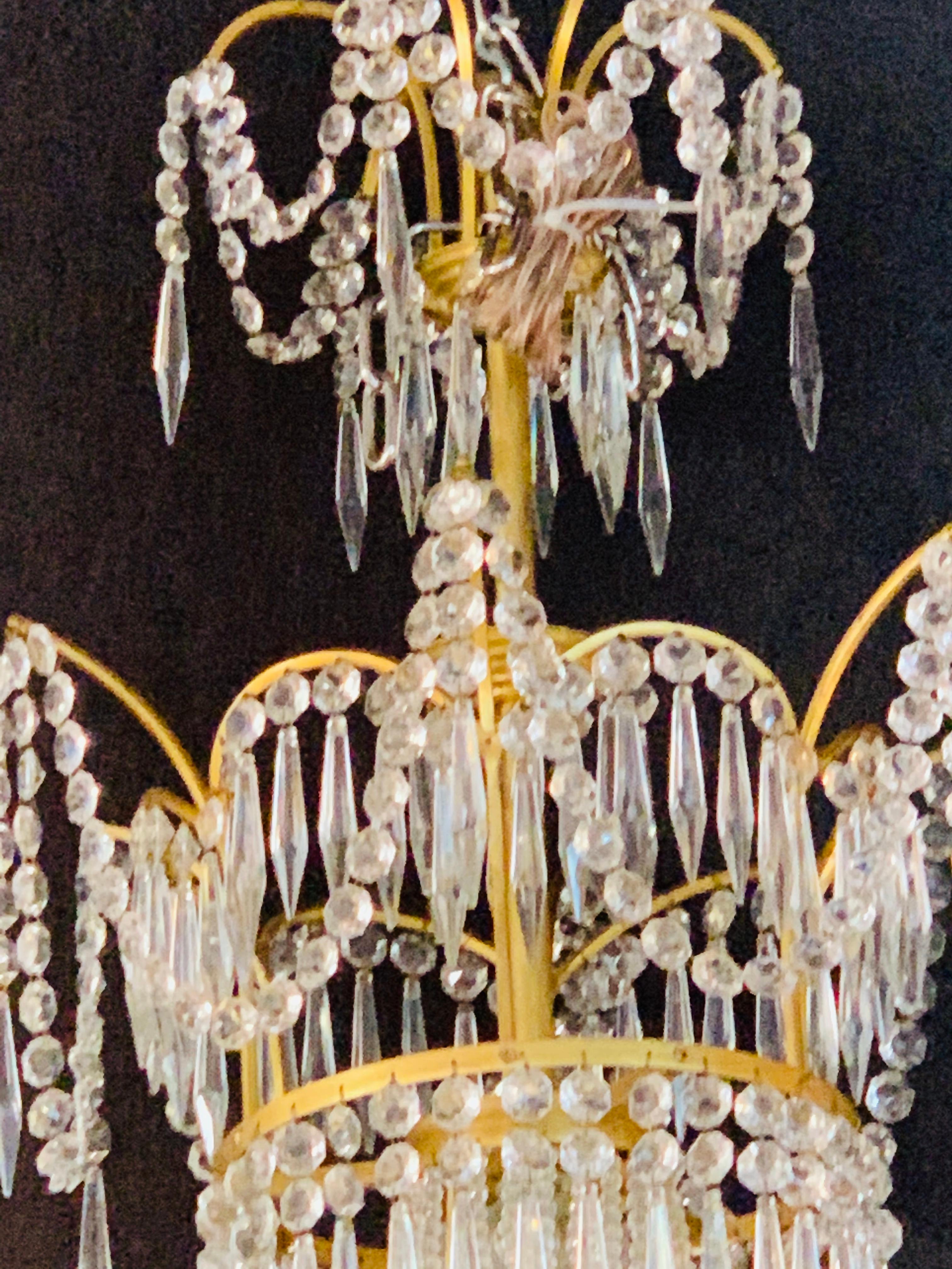 Pair of Russian Neoclassical Style Bronze and Crystal 7-Light Chandeliers 8