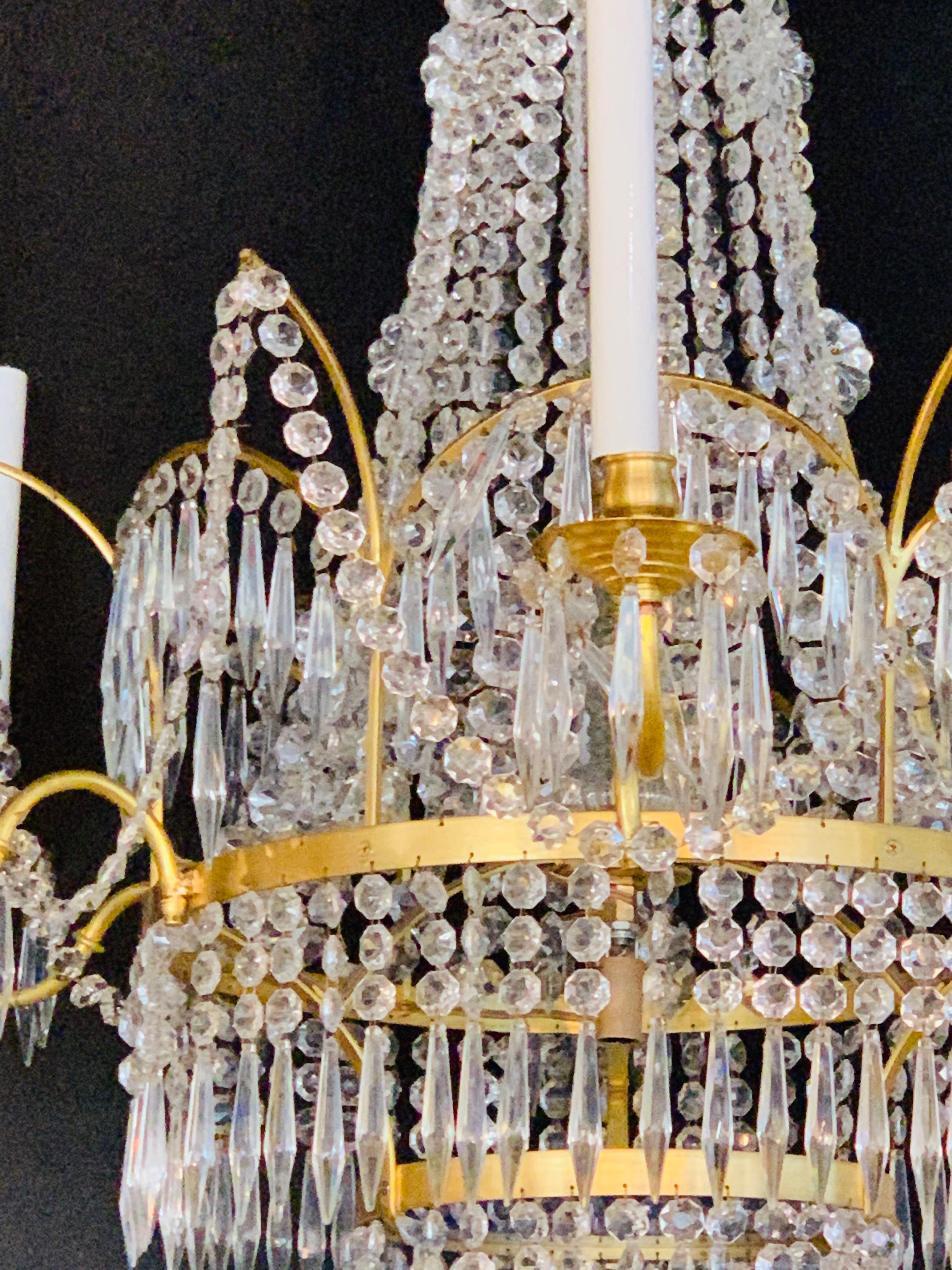 Pair of Russian Neoclassical Style Bronze and Crystal 7-Light Chandeliers 15