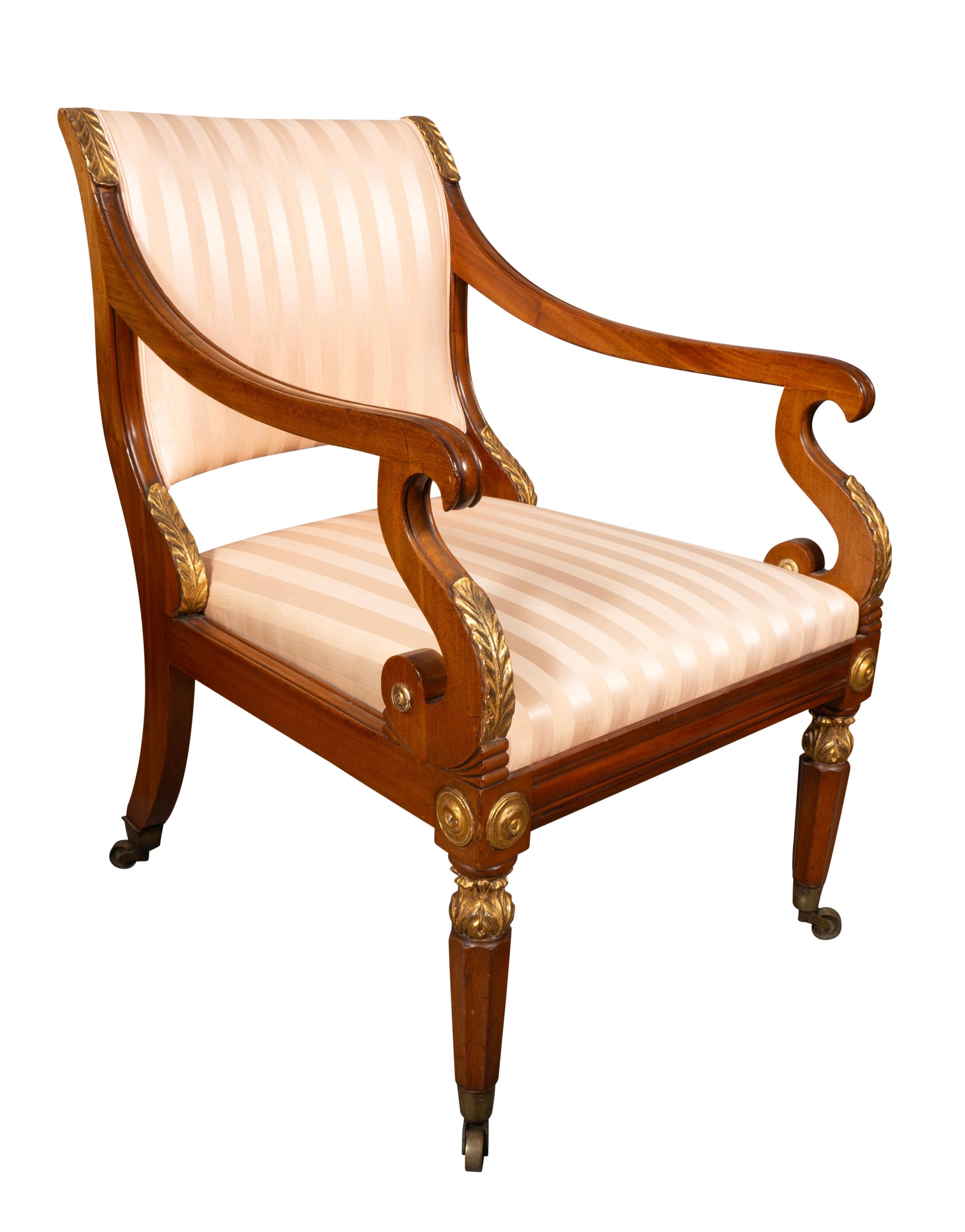 Neoclassical Pair Of Russian Neoclassic Mahogany Armchairs For Sale