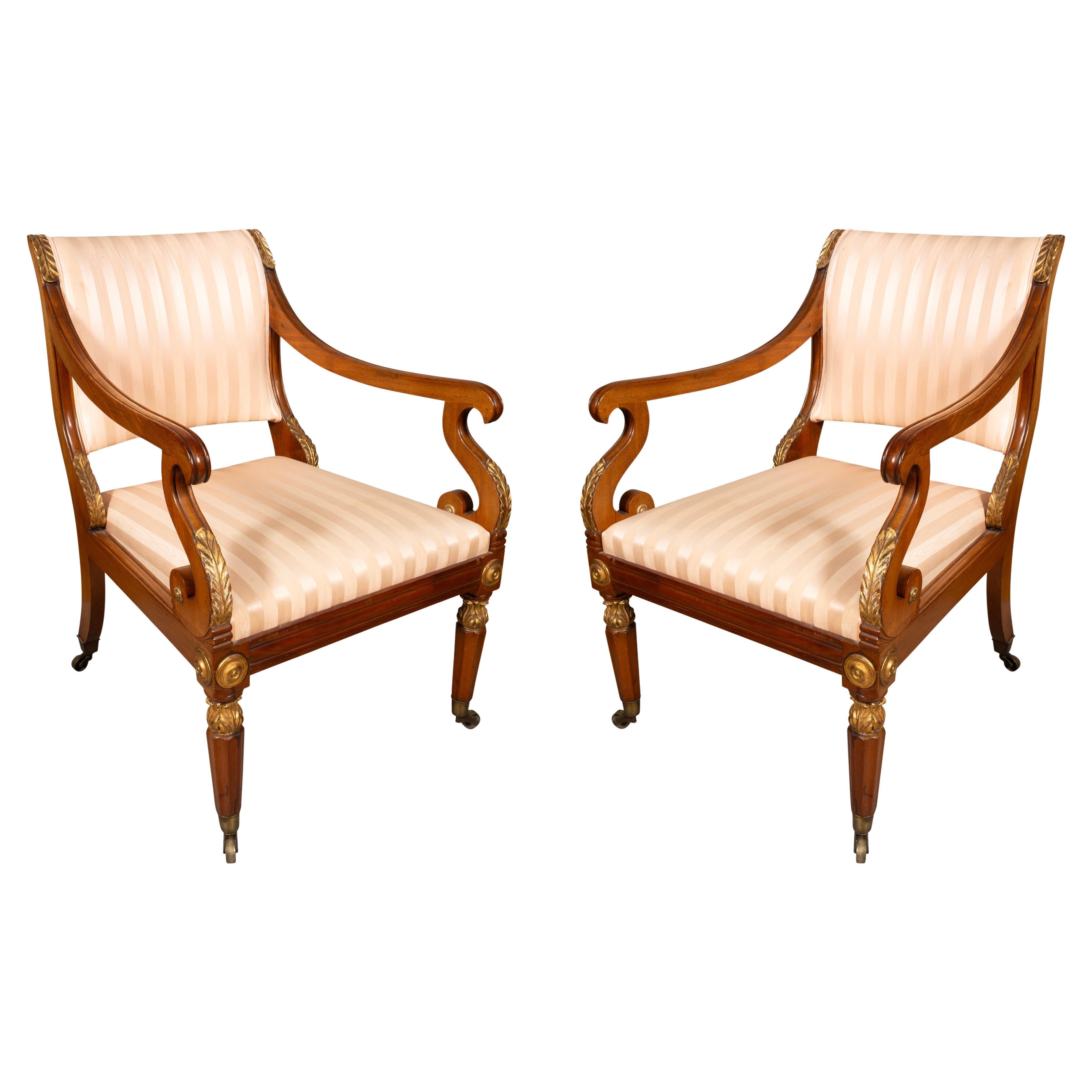 Pair Of Russian Neoclassic Mahogany Armchairs