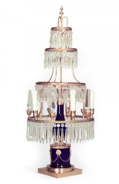 Pair of Russian Neoclassic Ormolu, Bronze, and Glass Candelabras