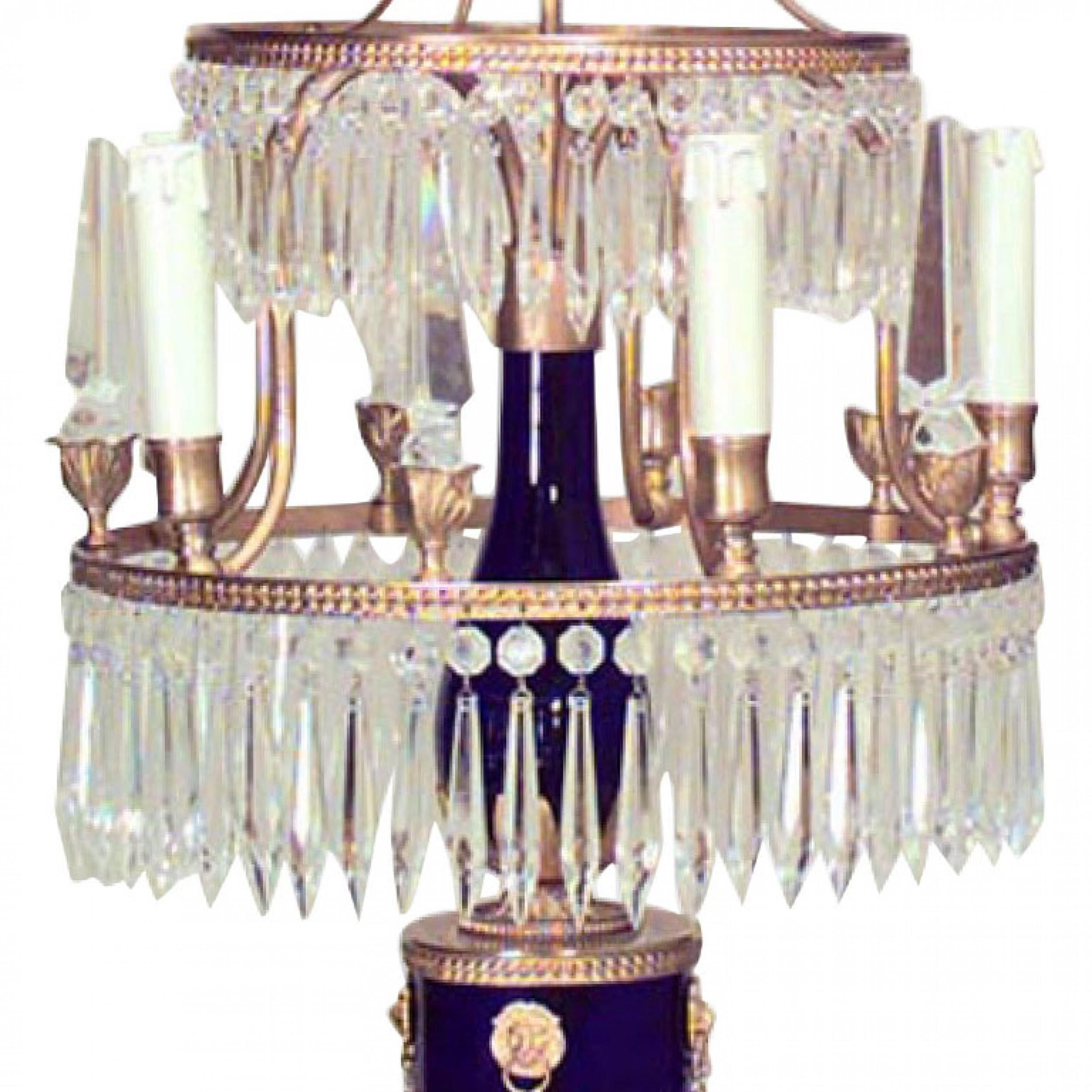Russo Pair of Russian Neoclassic Ormolu, Bronze, and Glass Candelabras in vendita