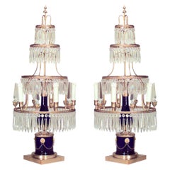 Pair of Russian Neoclassic Ormolu, Bronze, and Glass Candelabras