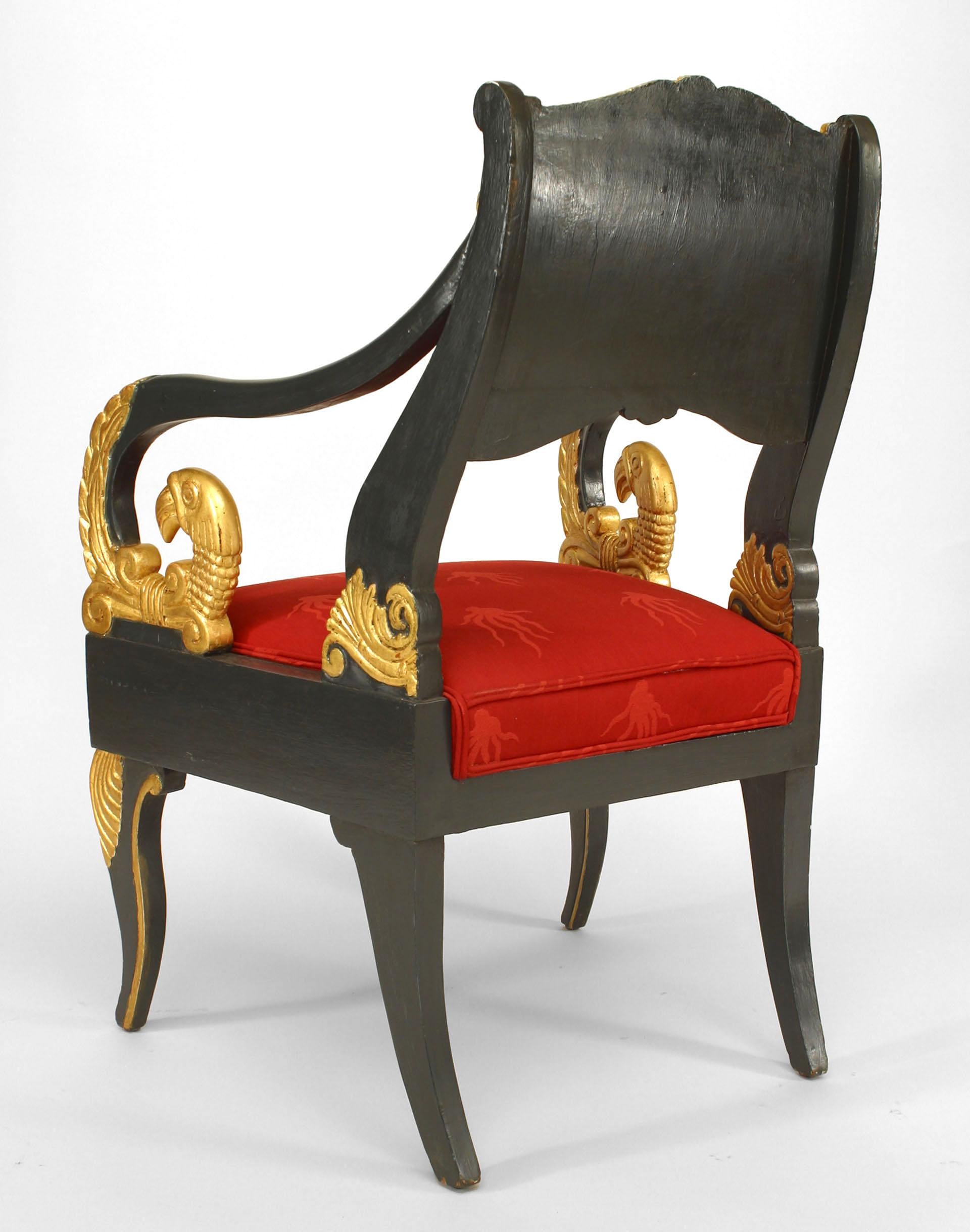 19th Century Pair of Russian Neoclassic Painted and Parcel Gilt Armchairs For Sale