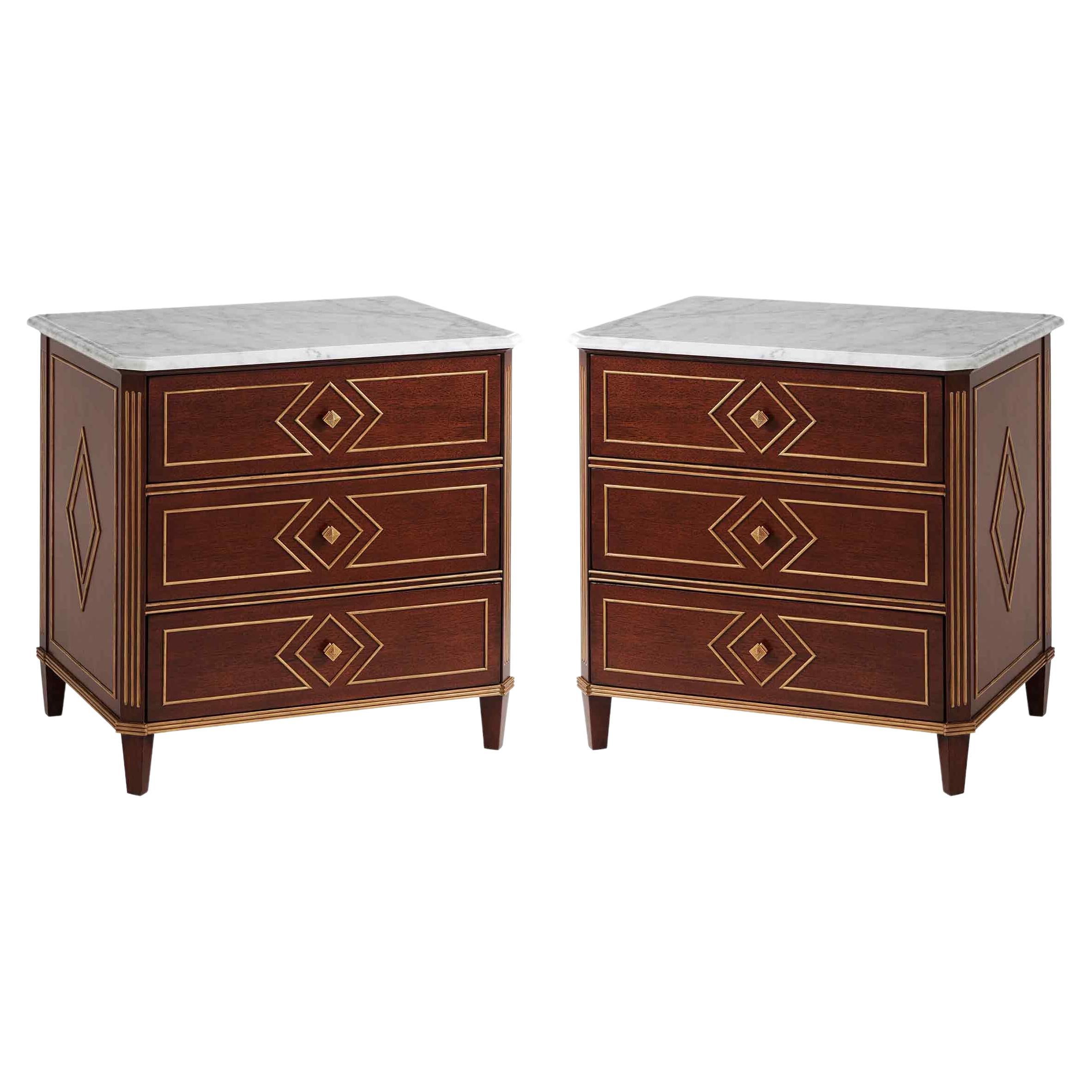 Pair of Russian Neoclassic Style Nightstands For Sale