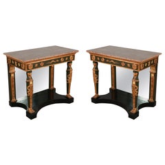 Pair of Russian Neoclassic Gilt and Green Console Tables