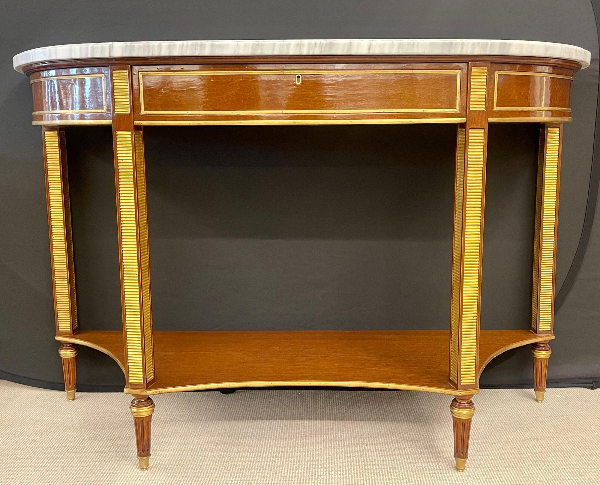 Pair of Russian Neoclassical Consoles / Sofa Table or Sideboard, Demilune In Good Condition For Sale In Stamford, CT