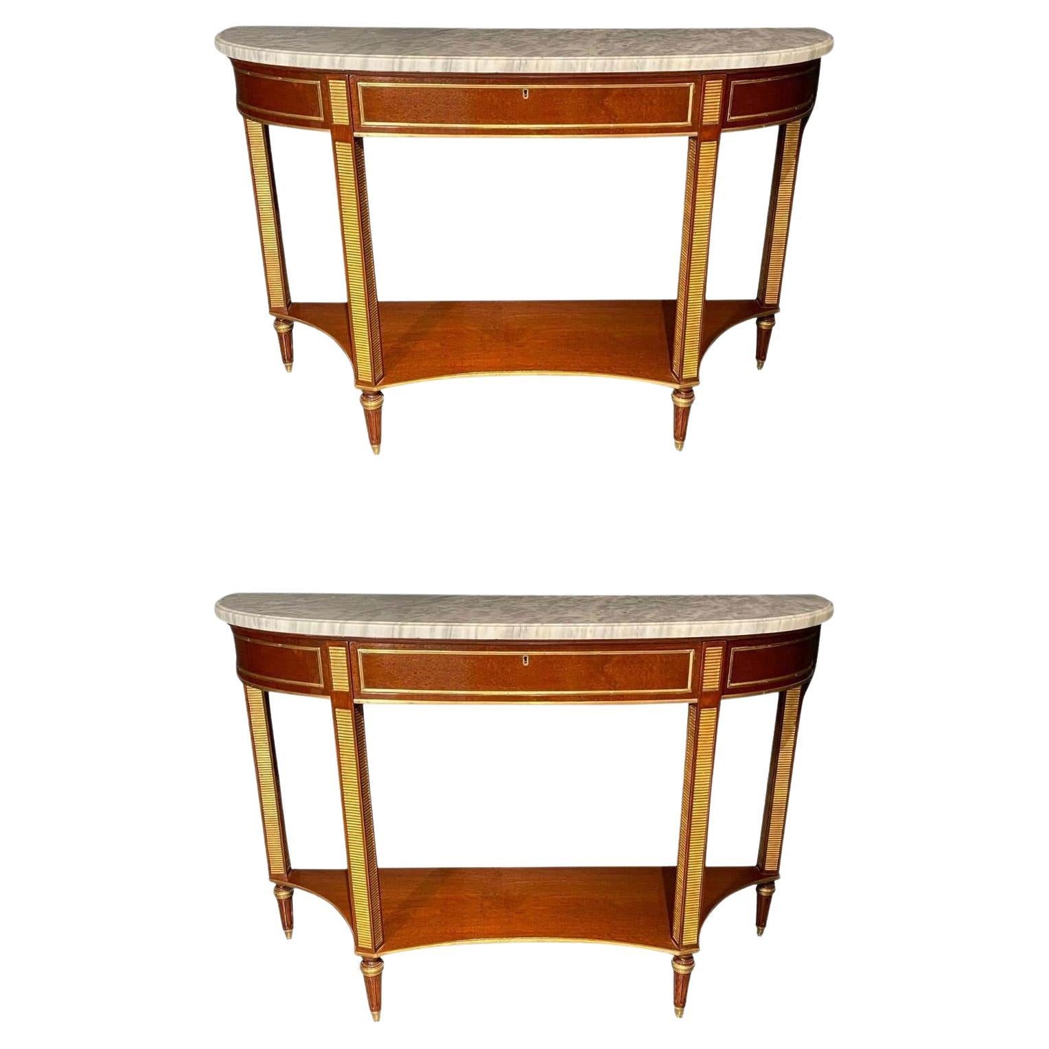 Pair of Russian Neoclassical Consoles / Sofa Table or Sideboard, Demilune For Sale