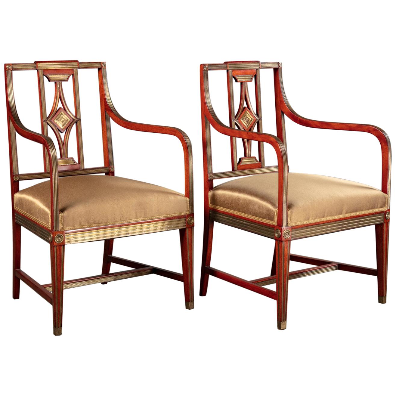 Pair of Russian Neoclassical Mahogany Armchairs For Sale