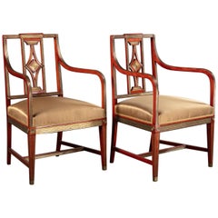 Antique Pair of Russian Neoclassical Mahogany Armchairs