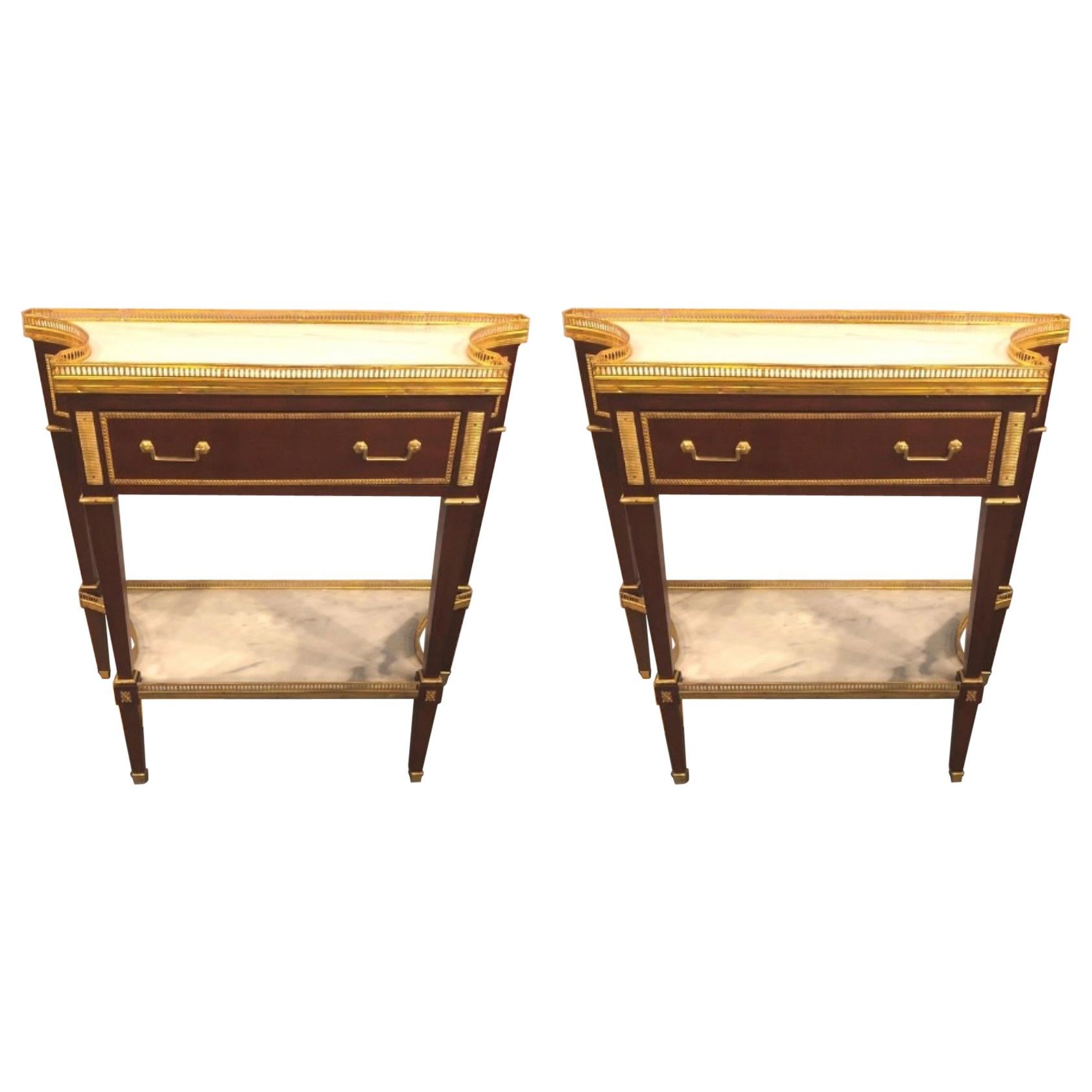Pair of Russian Neoclassical Style Consoles/Servers or Commodes with Marble Tops
