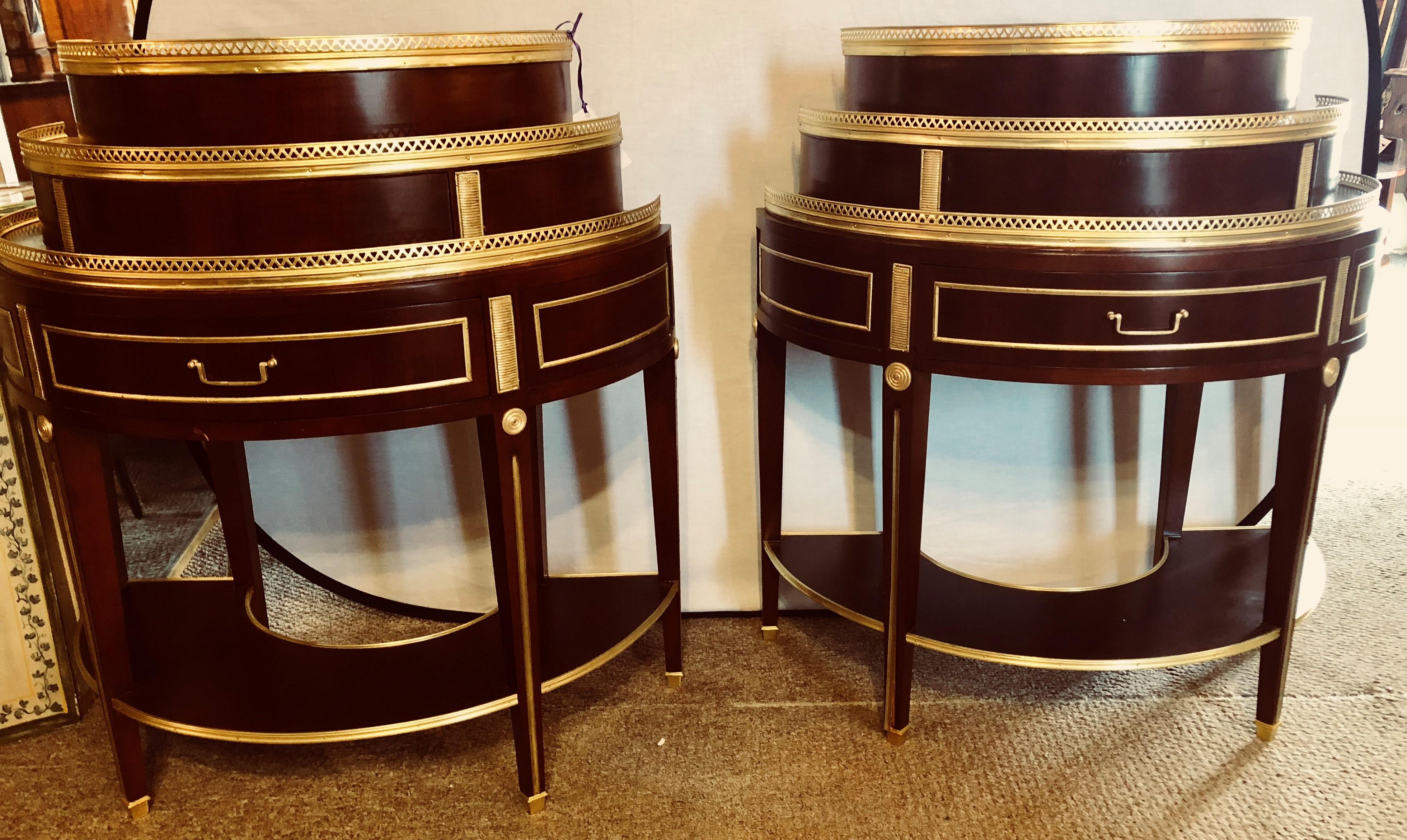 Pair of Russian Neoclassical Style Demilune End Tables or Nightstand Commodes For Sale 7