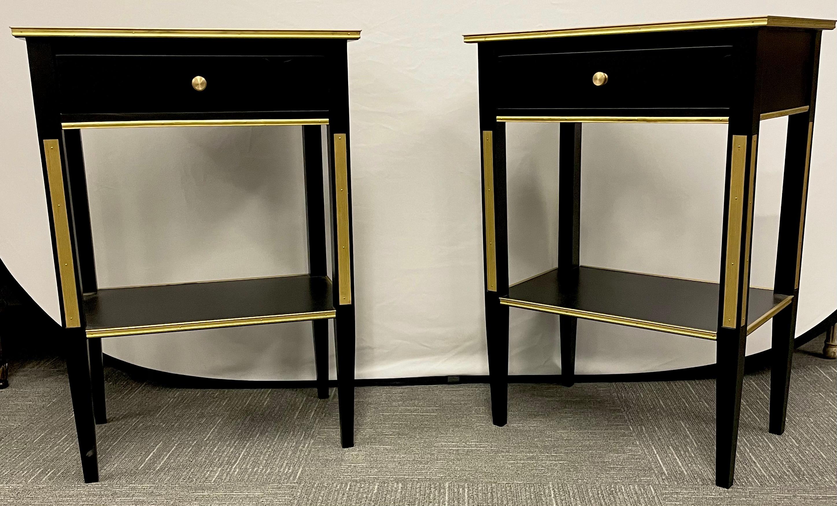Pair of Russian Neoclassical Style Ebony Finish One Drawer Stands or End Tables In Good Condition For Sale In Stamford, CT