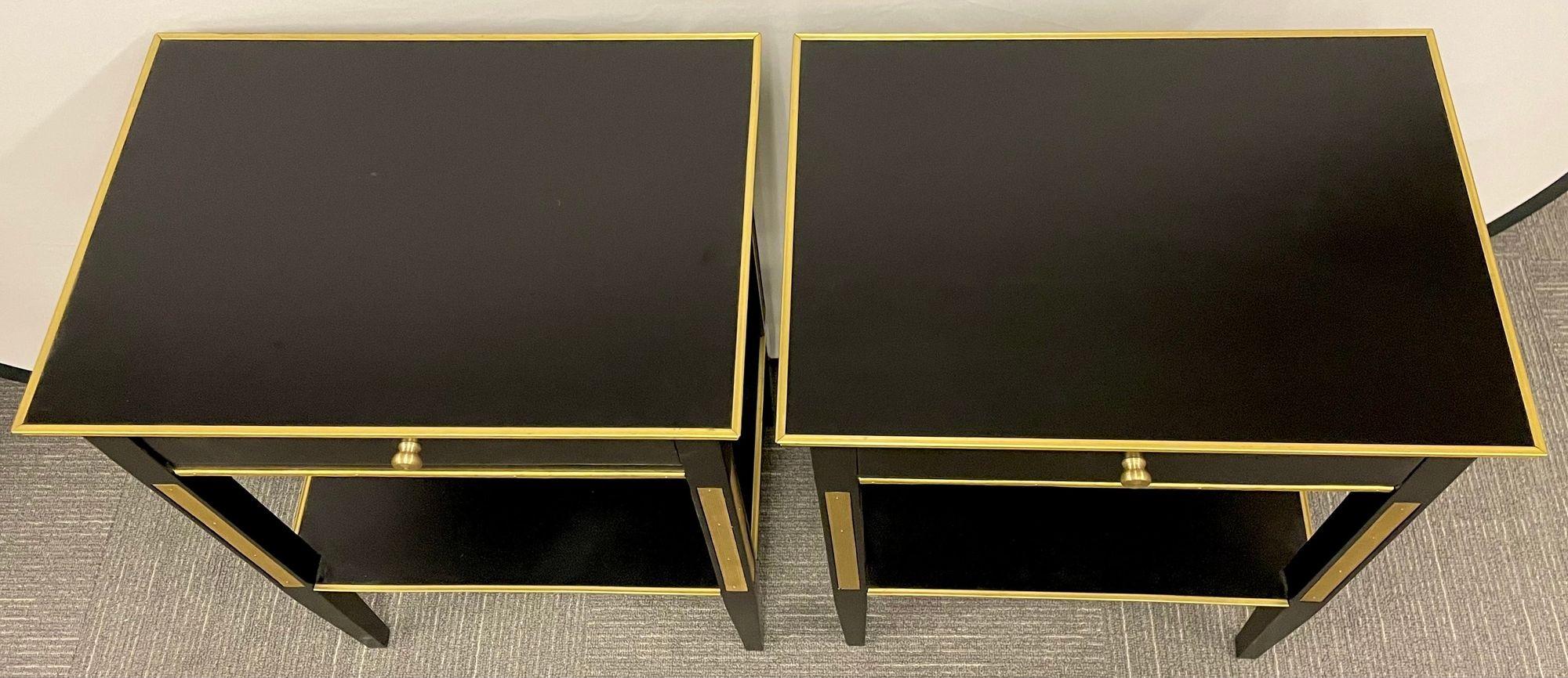 Pair of Russian Neoclassical Style Ebony Finish One Drawer Stands or End Tables For Sale 3