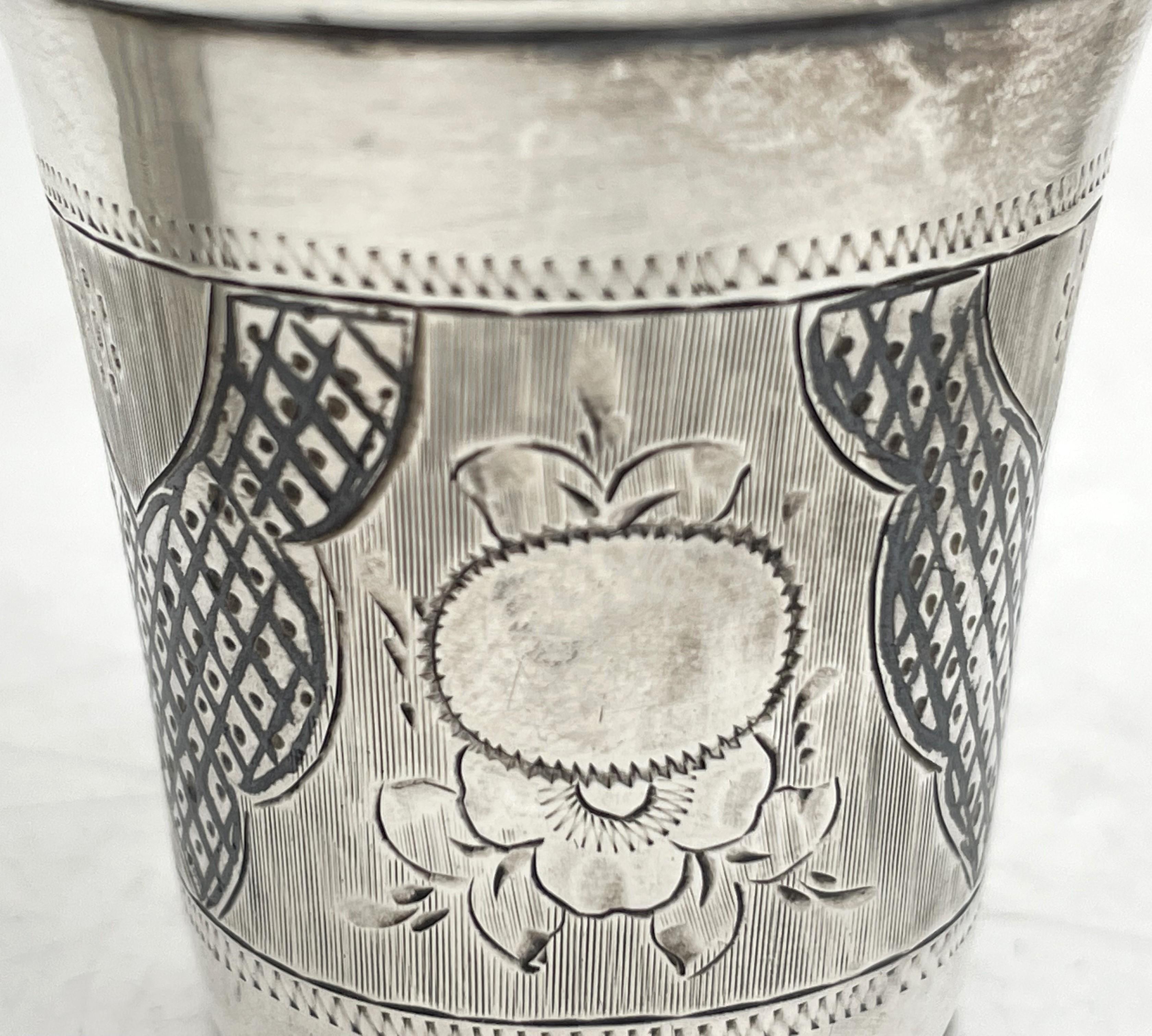Late 19th Century Pair of Russian Niello Silver 1870 Kiddush Cups For Sale