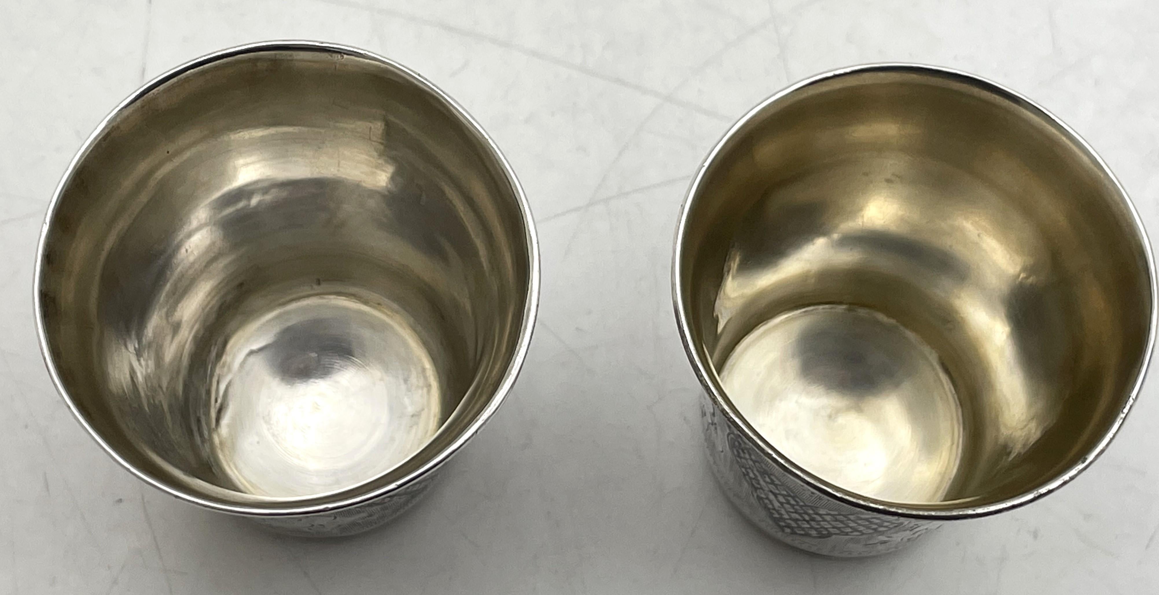Paar russische Niello Silber 1870 Kiddush-Tasse aus Niello Silber (Spätes 19. Jahrhundert) im Angebot