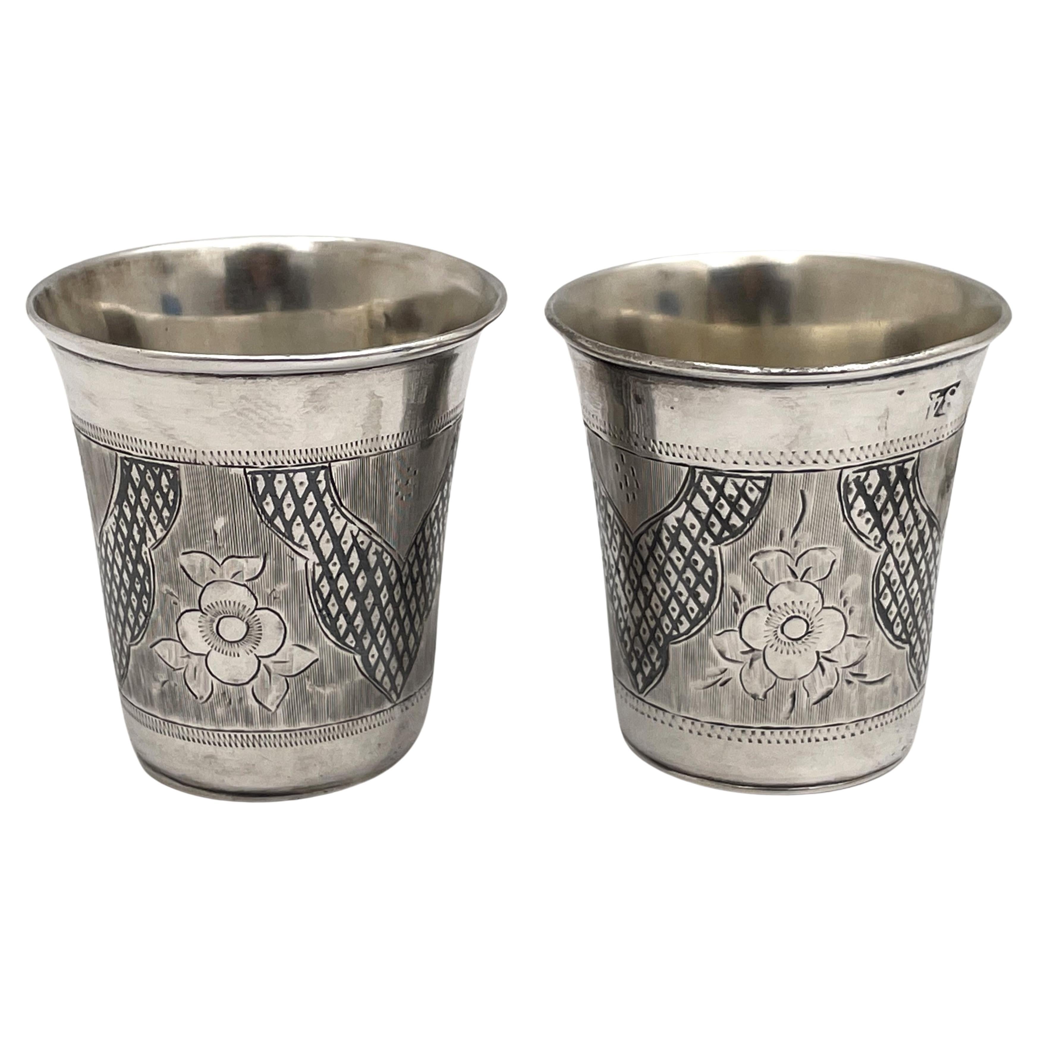 Pair of Russian Niello Silver 1870 Kiddush Cups For Sale